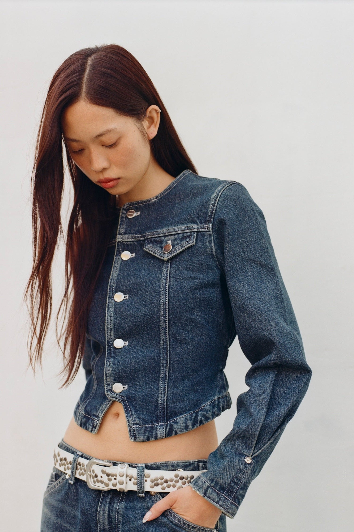 The Goldie Fitted Denim Jacket, Dark Fade