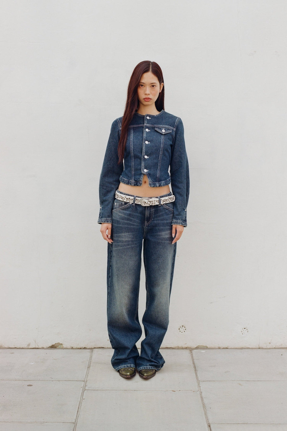 The Goldie Fitted Denim Jacket, Dark Fade