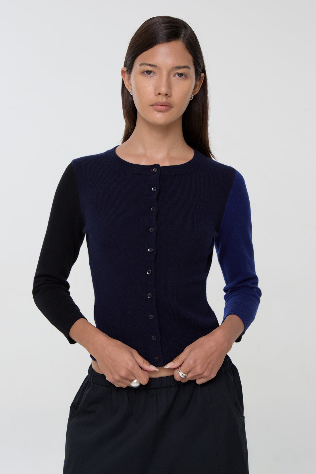 Ava Colourblock Cardigan, Navy