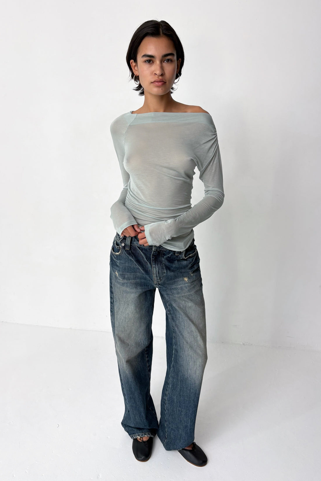 Emma Asymmetric Long Sleeve Top, Mist