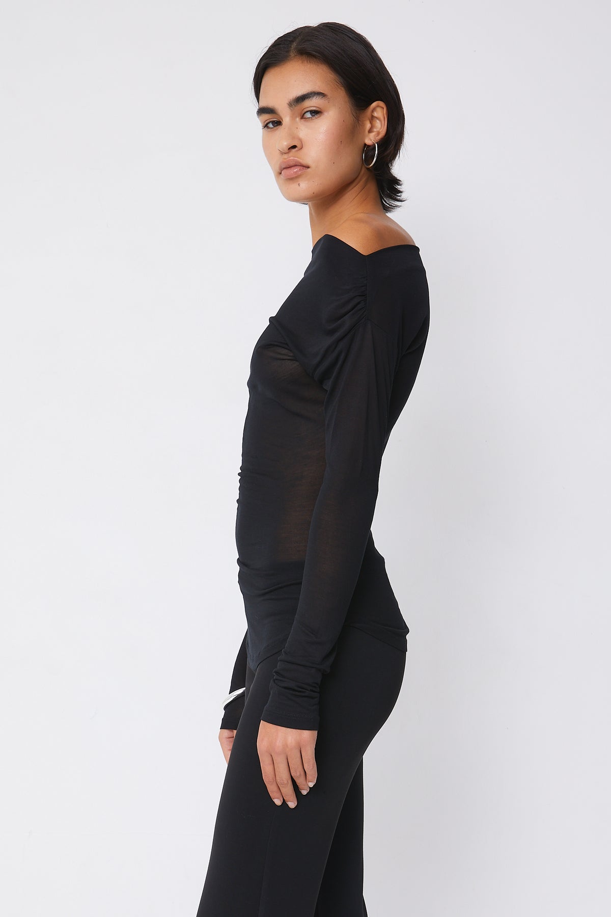 Emma Asymmetric Long Sleeve Top, Onyx