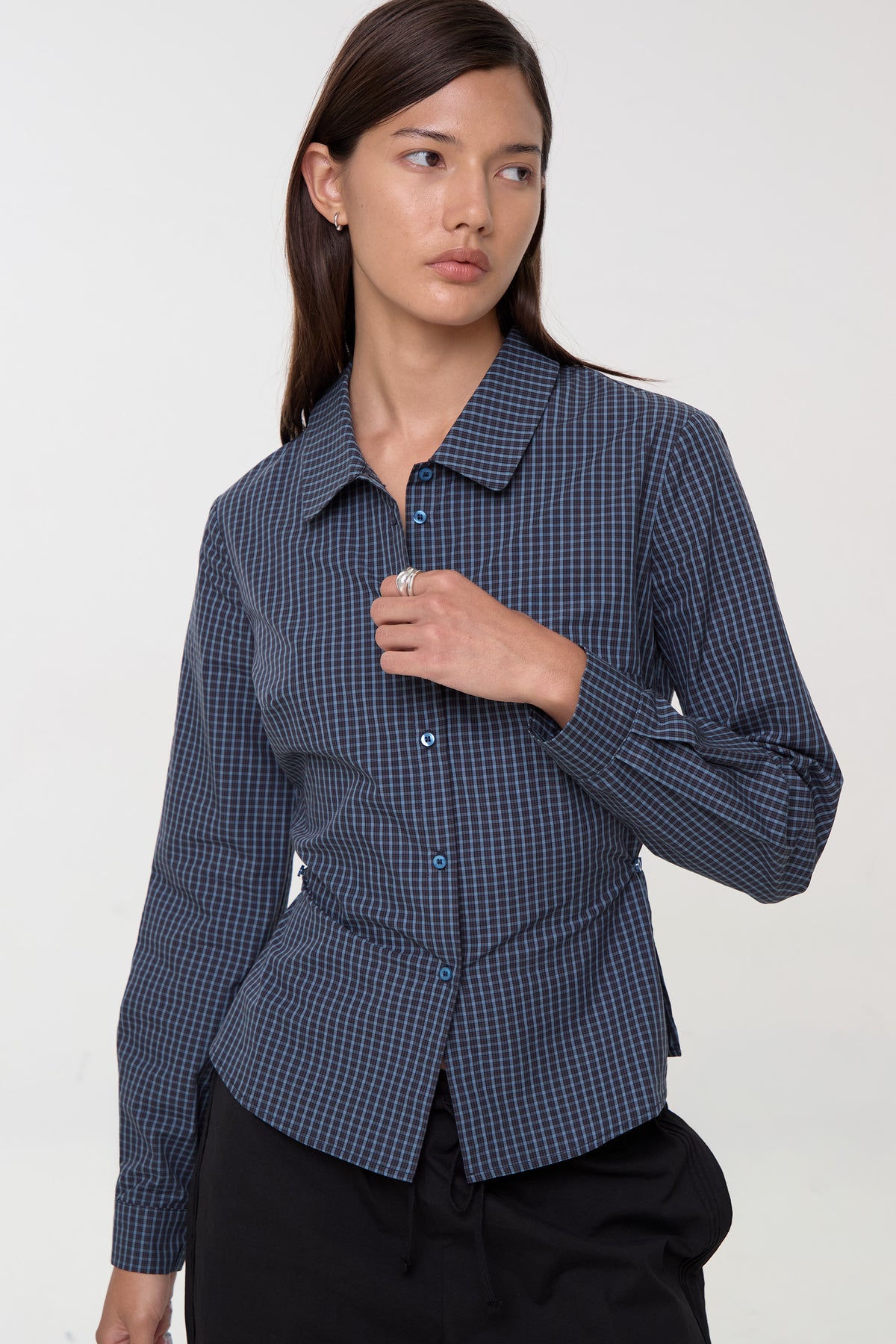 Gloria Cinch Shirt, Navy Check