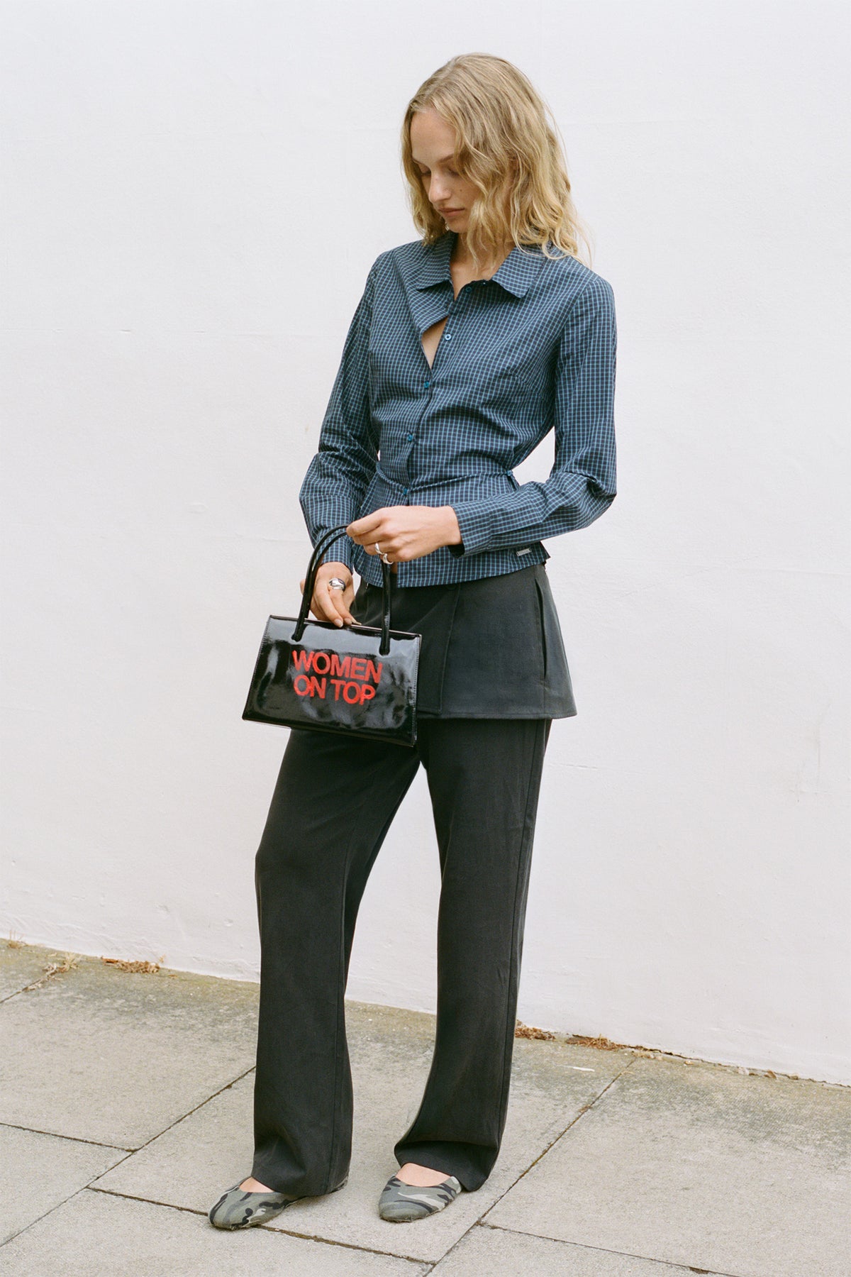 Gloria Cinch Shirt, Navy Check