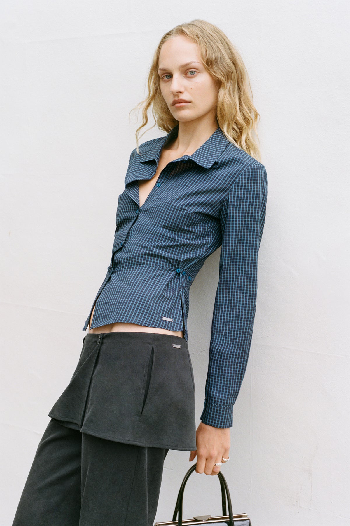 Gloria Cinch Shirt, Navy Check