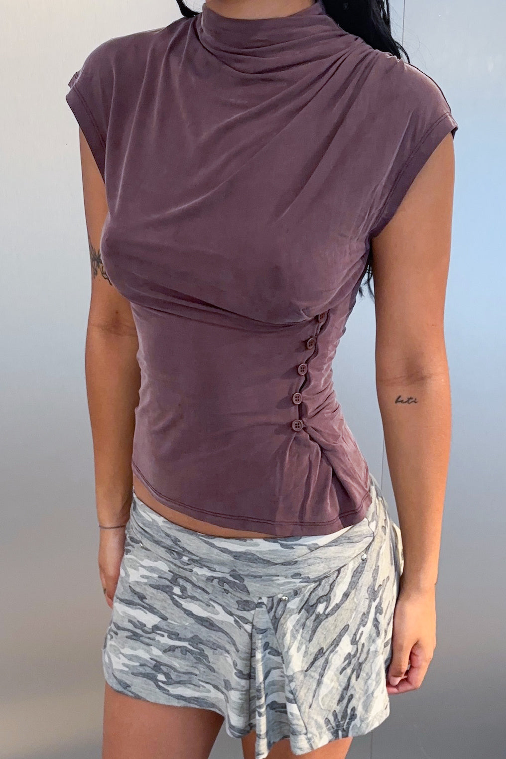Kylie Button Top, Mahogany