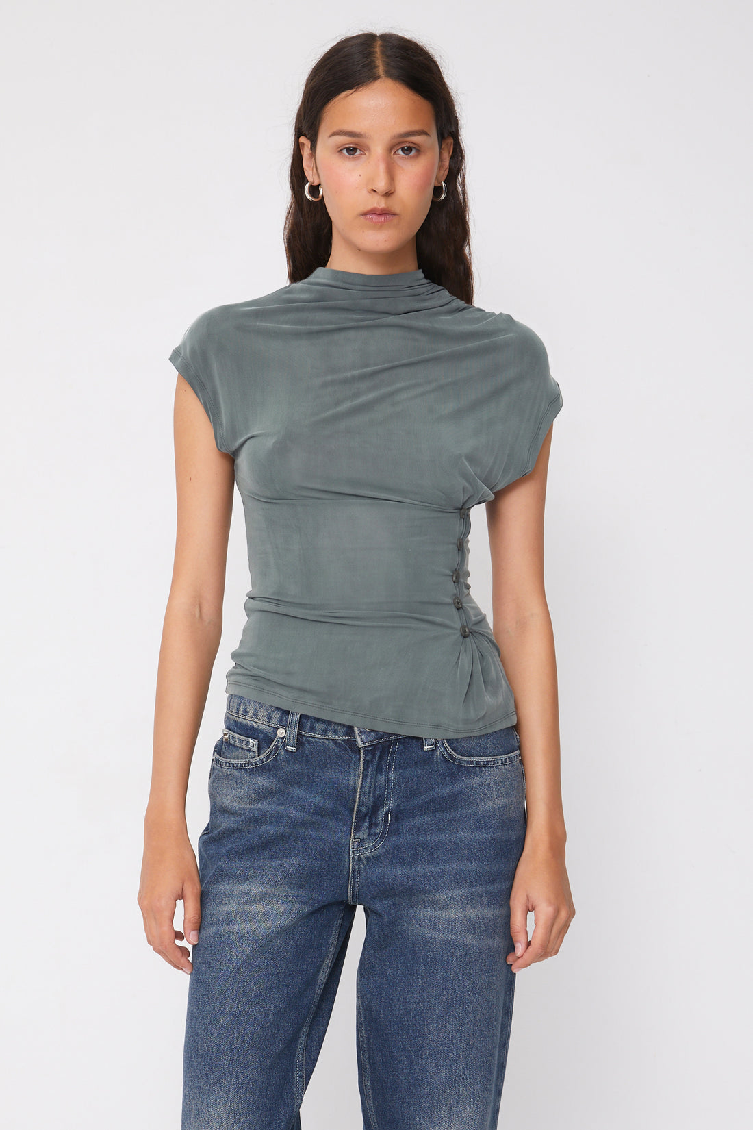 Kylie Button Top, Sea Salt