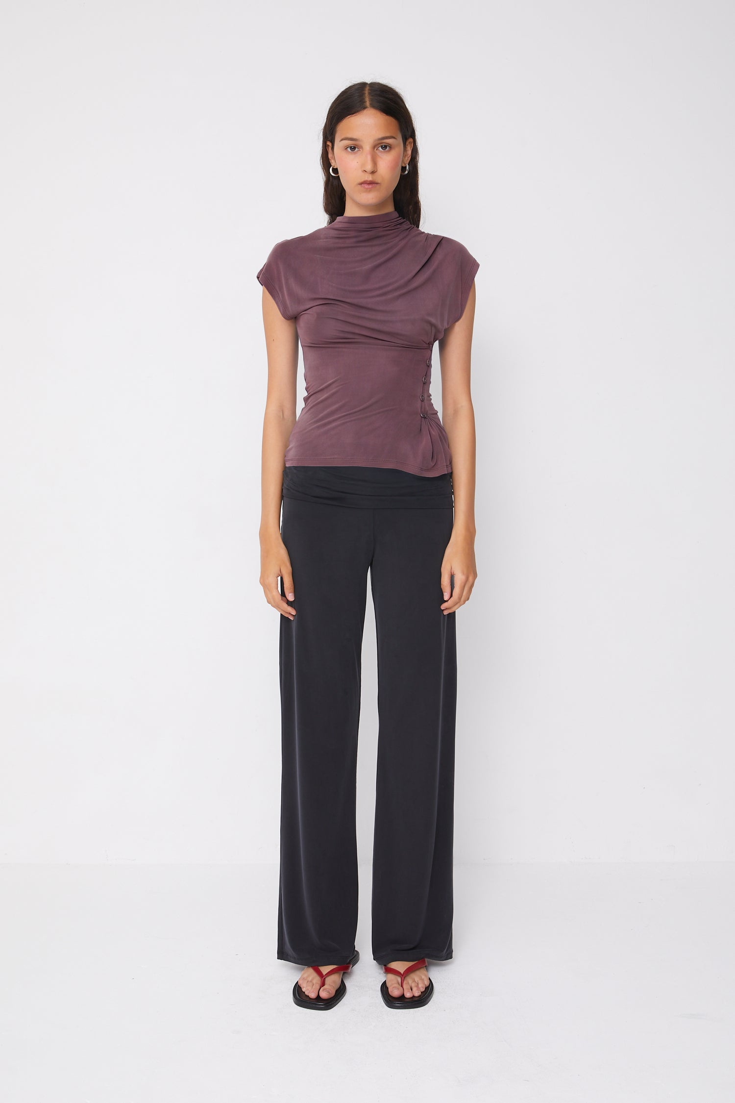 Kylie Button Top, Mahogany