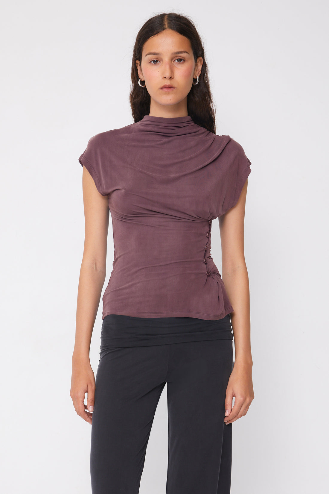 Kylie Button Top, Mahogany