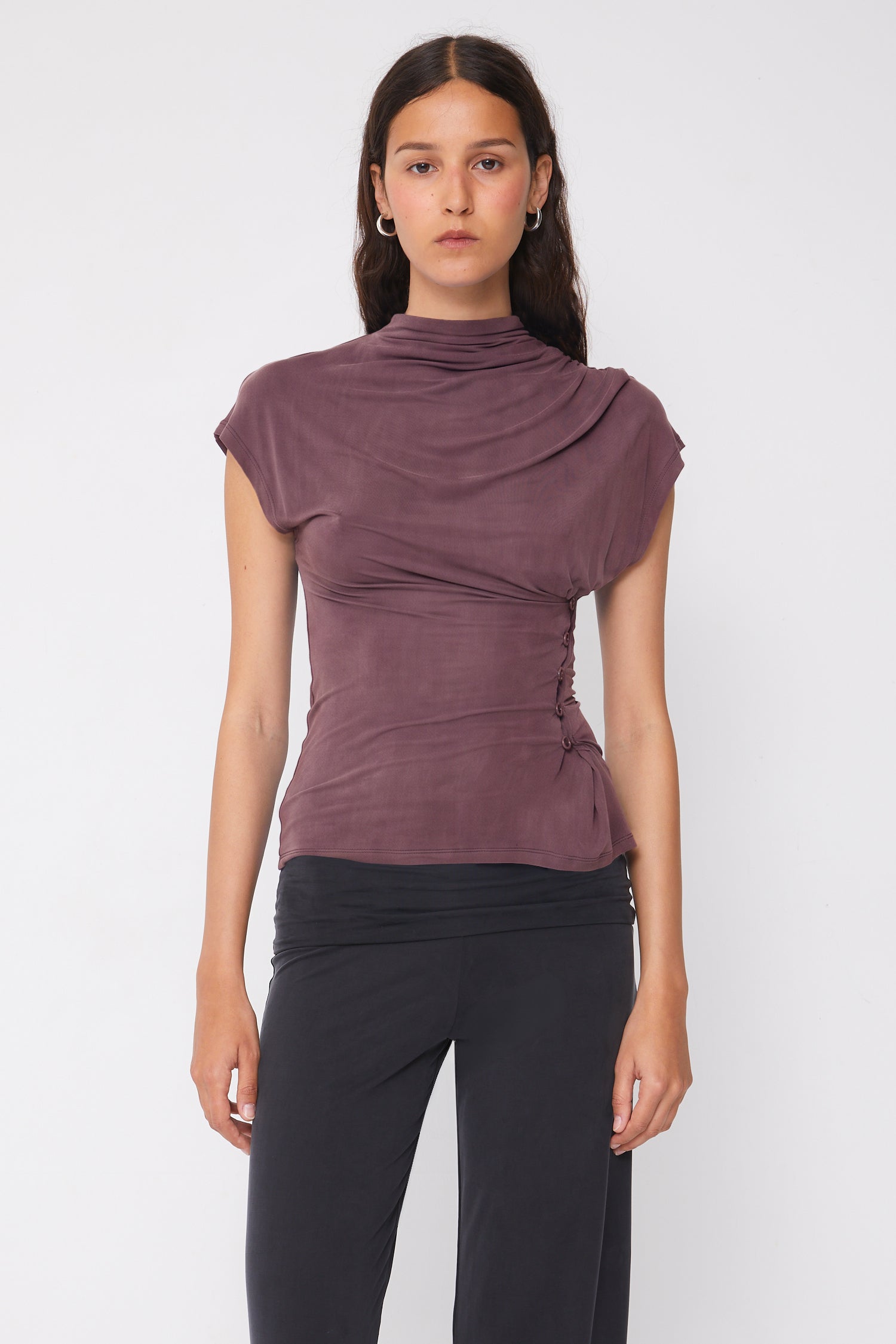 Kylie Button Top, Mahogany