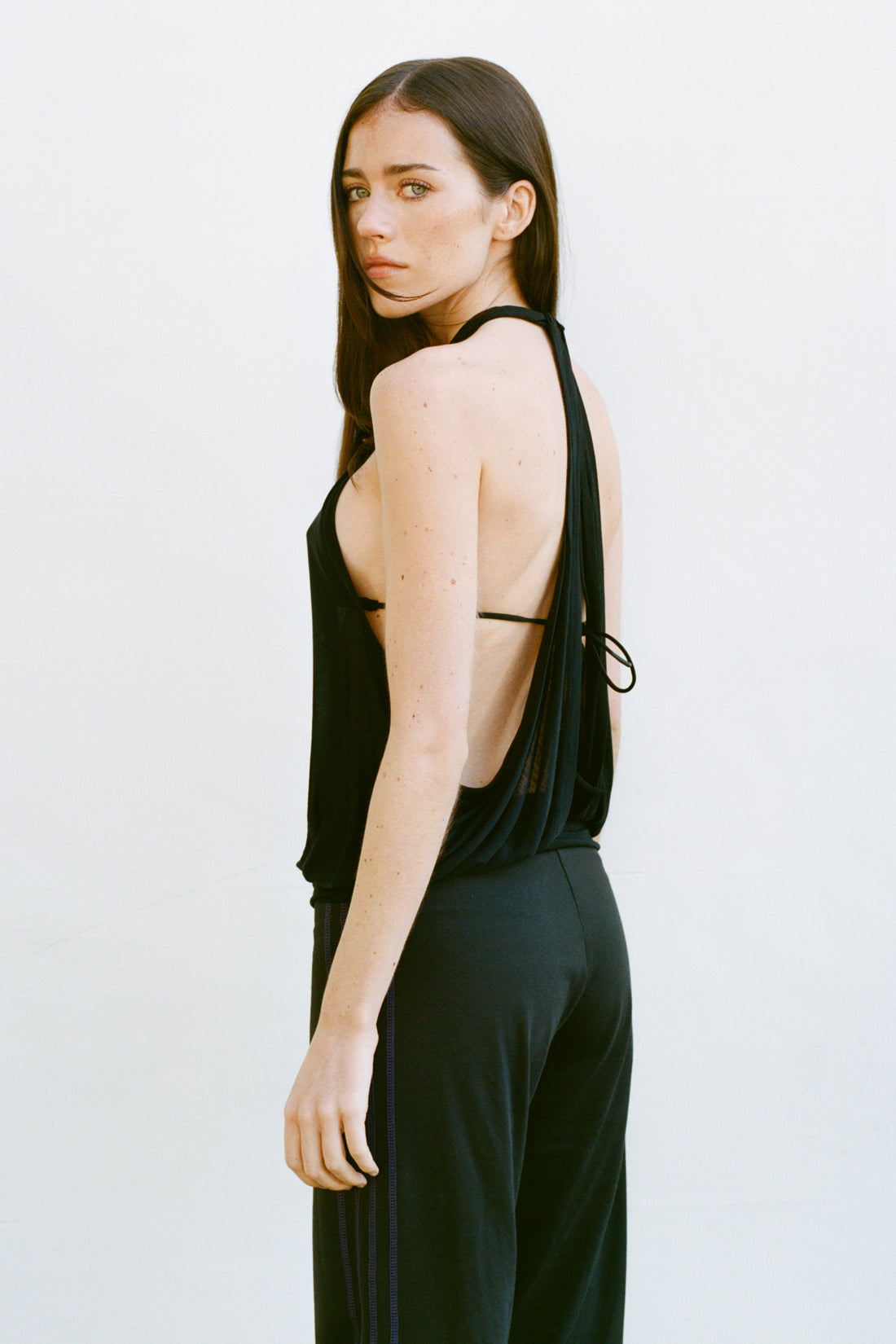 Emma Drape Back Halter Top, Onyx