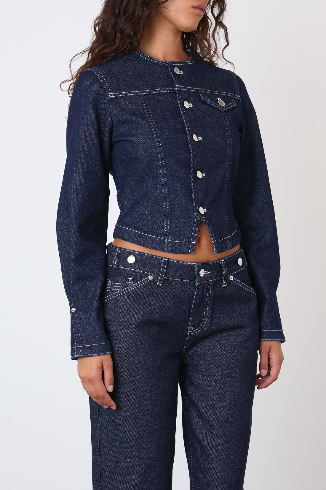 The Goldie Fitted Denim Jacket, Indigo Rinse