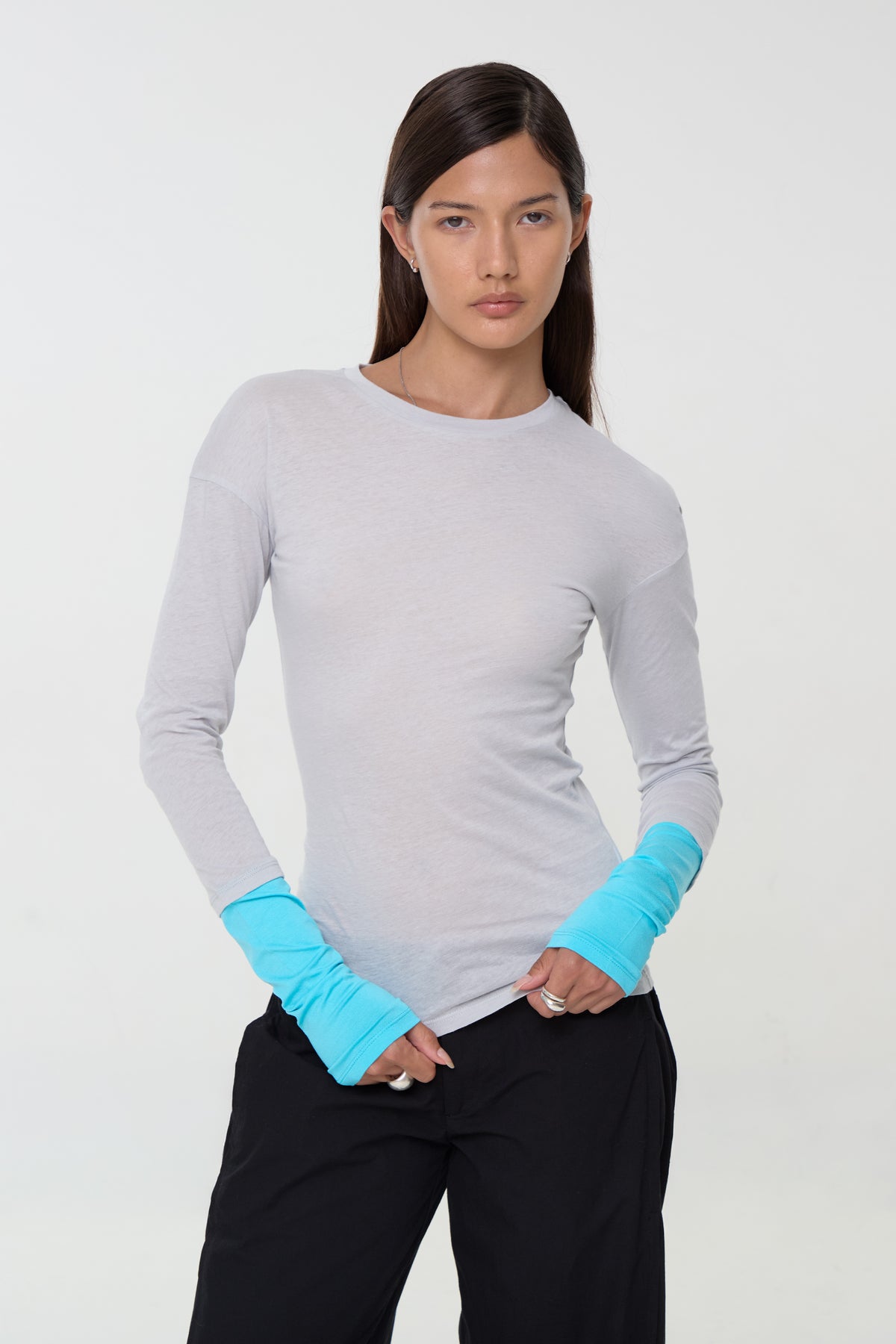 Paloma Double Long Sleeve Tee, Grey Marl