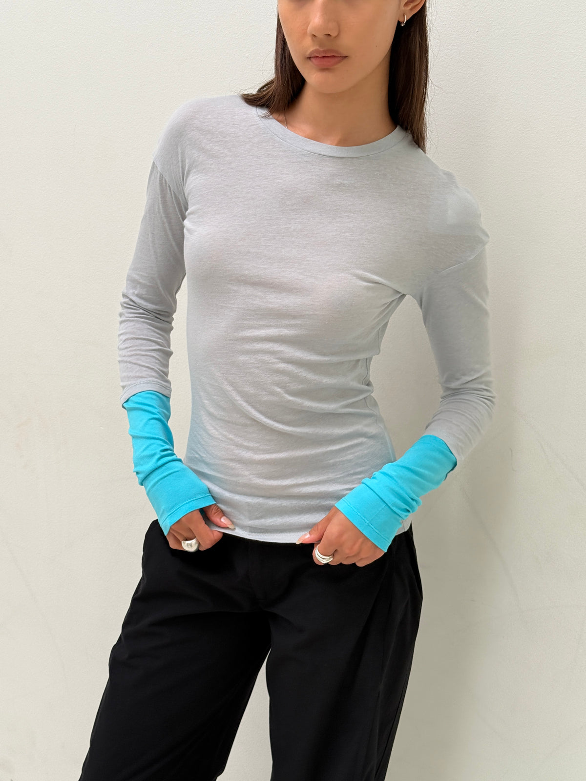 Paloma Double Long Sleeve Tee, Grey Marl