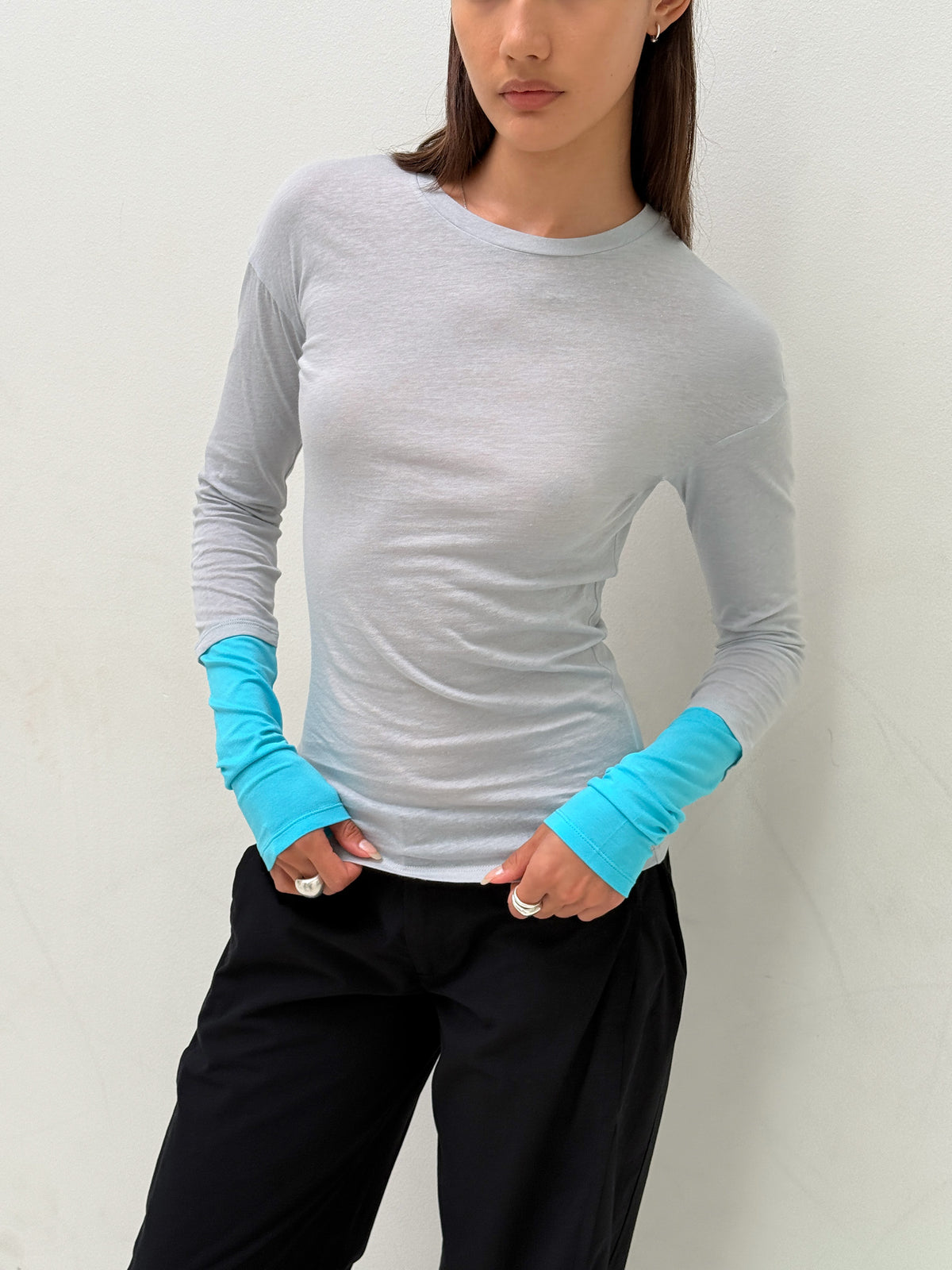Paloma Double Long Sleeve Tee, Grey Marl