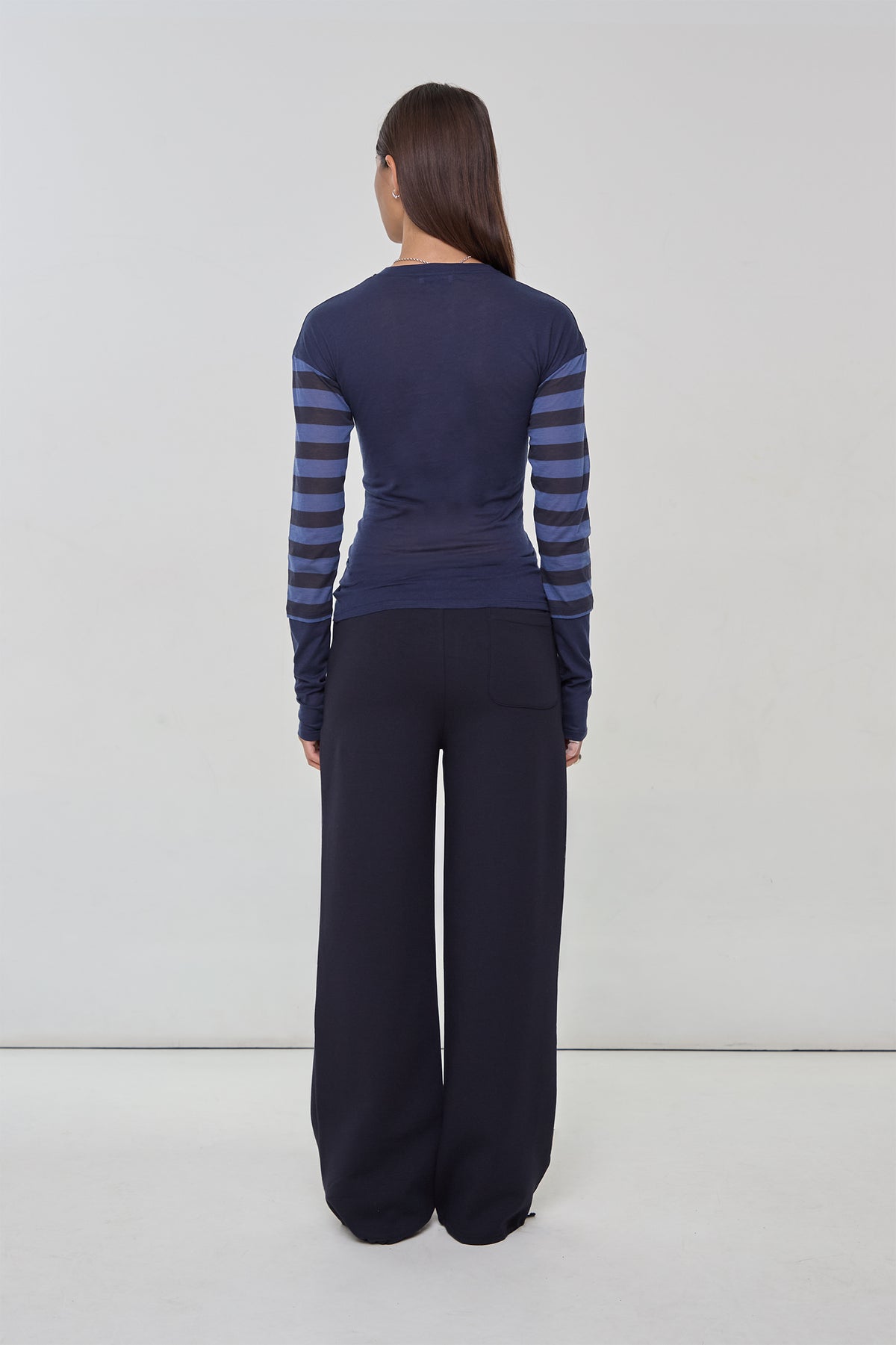 Paloma Double Long Sleeve Tee, Navy Stripe