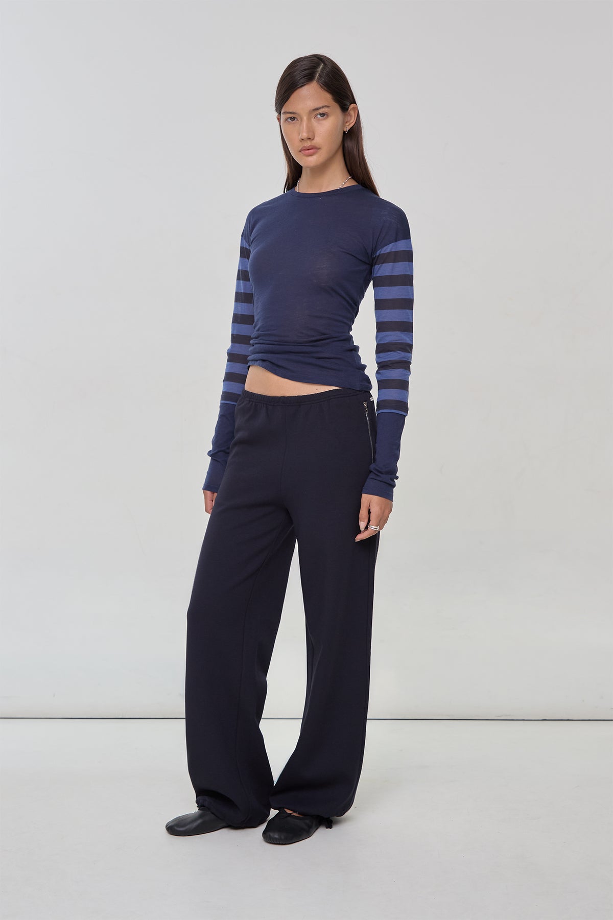 Paloma Double Long Sleeve Tee, Navy Stripe