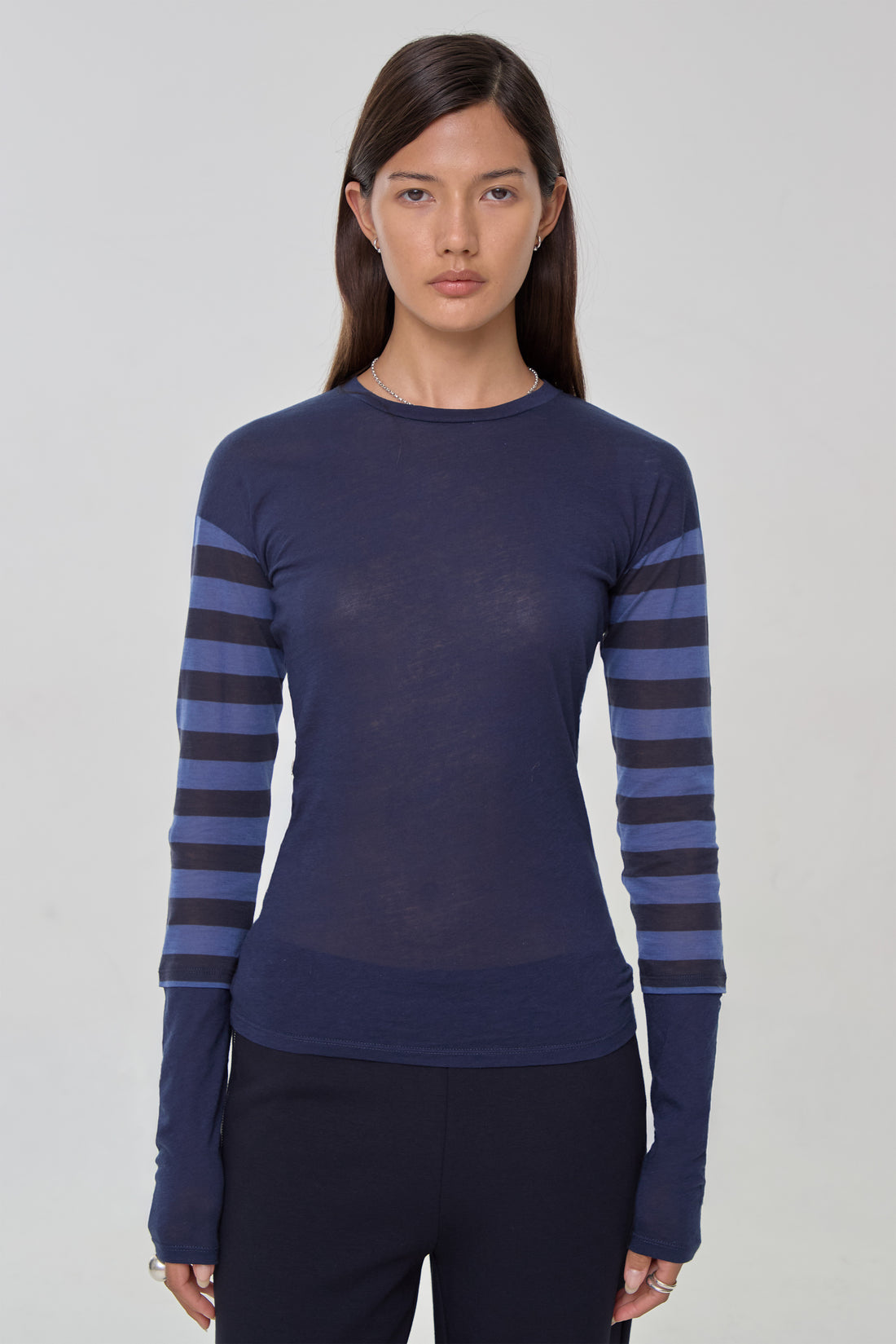 Paloma Double Long Sleeve Tee, Navy Stripe