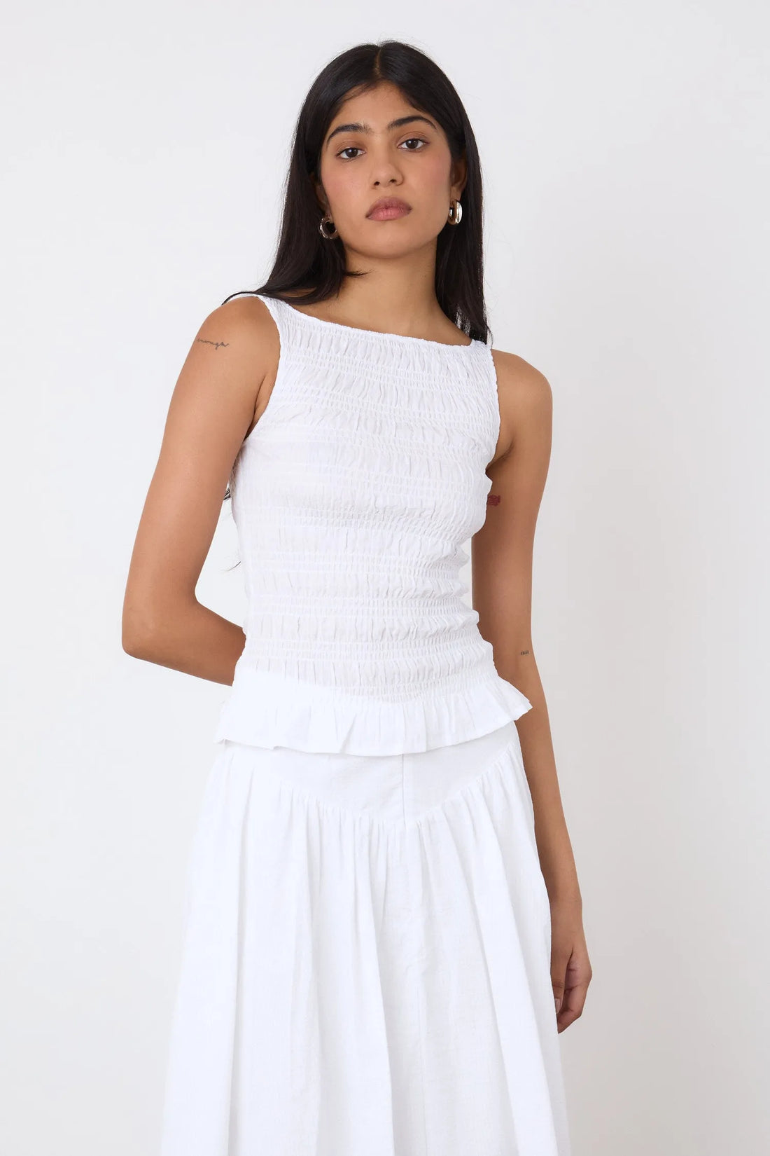 The Deba Seersucker Top, Porcelain