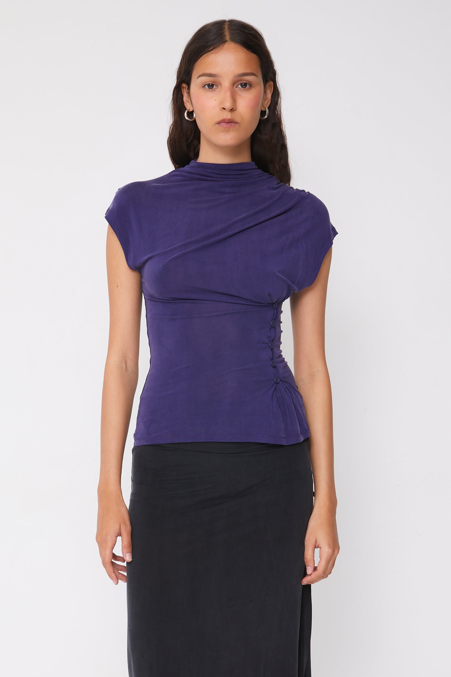 Kylie Button Top, Aubergine