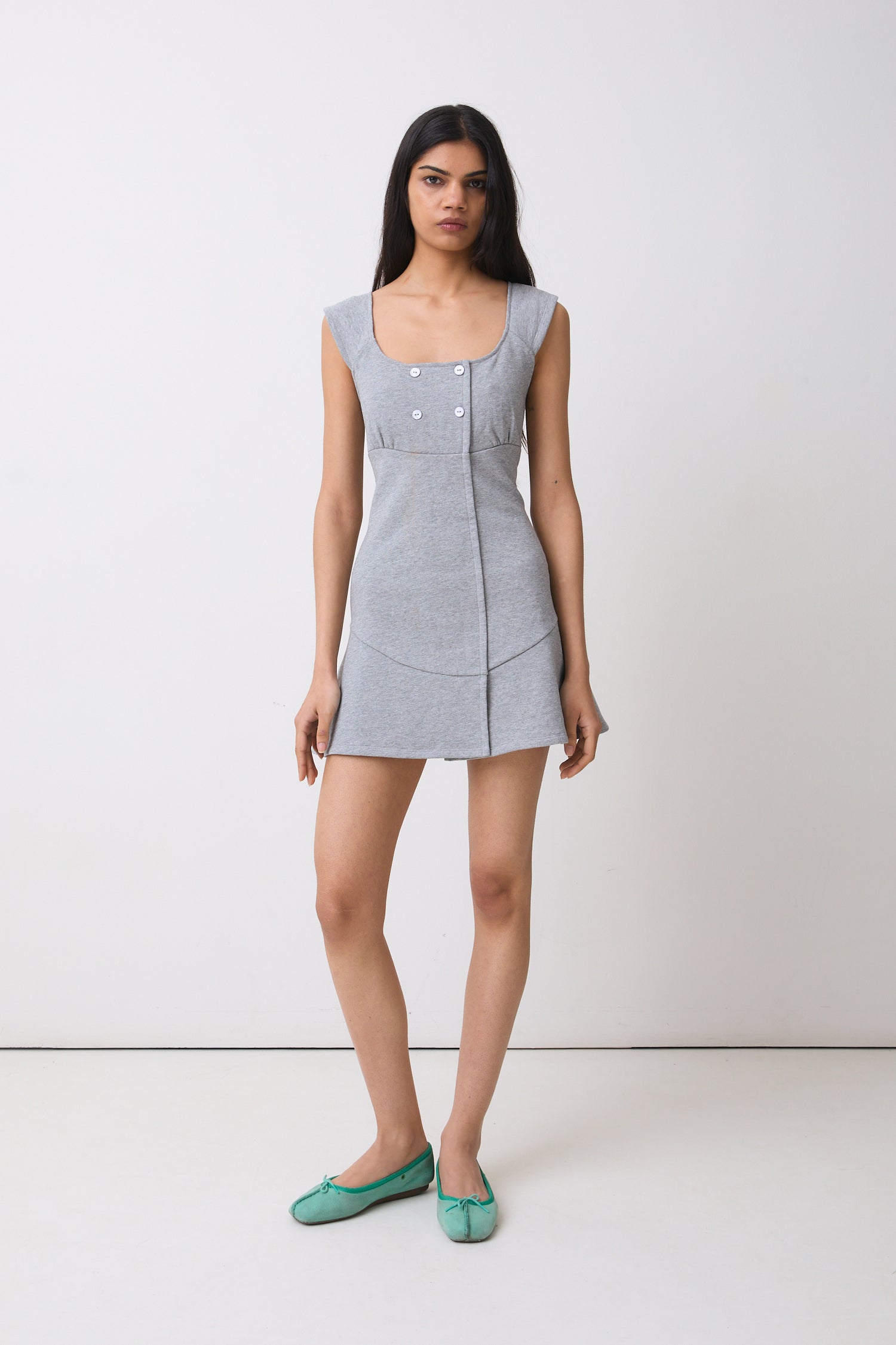 Joni Button Dress, Grey Marl