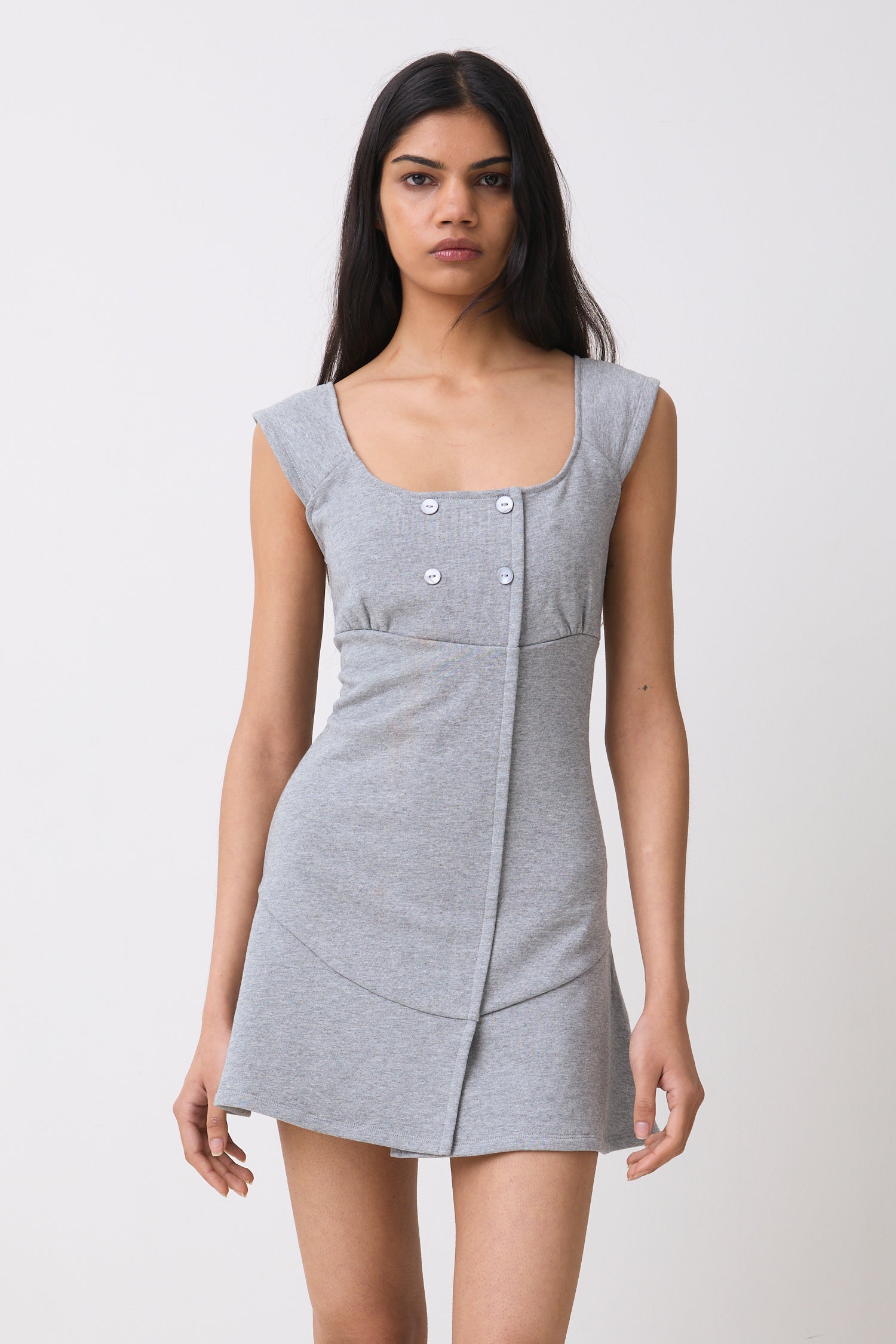 Joni Button Dress, Grey Marl