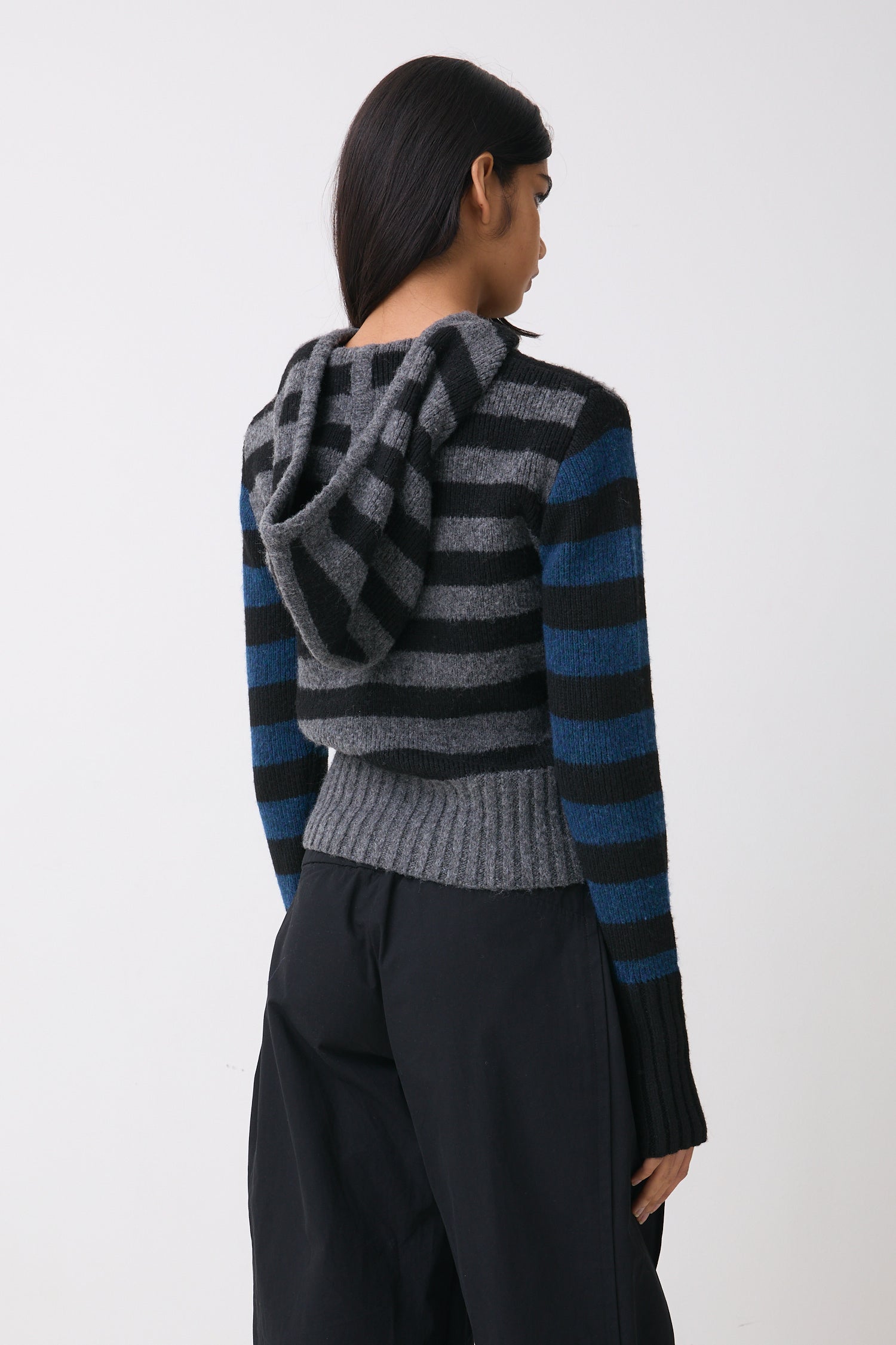The Anita Knitted Hoodie, Teal Stripe