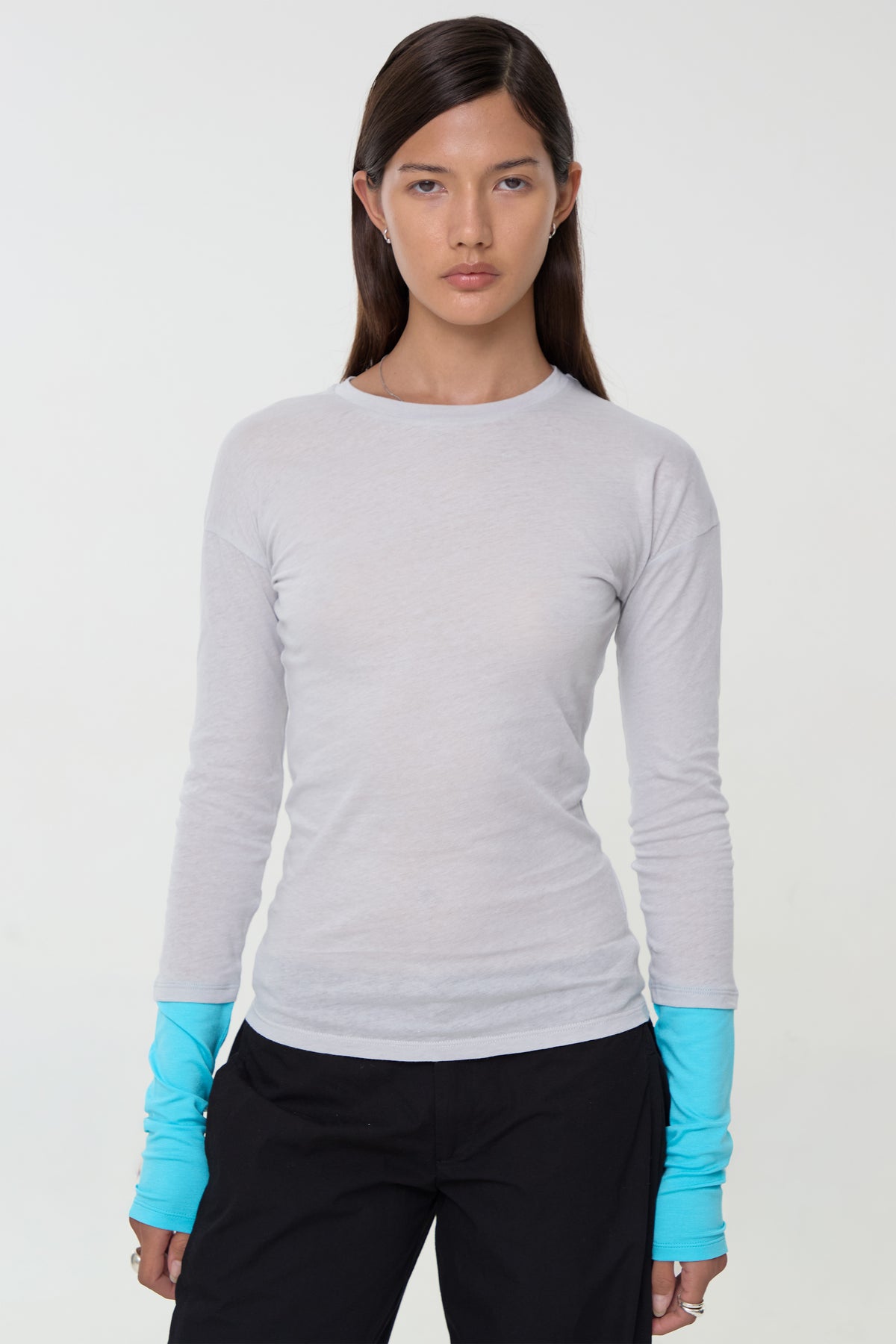 Paloma Double Long Sleeve Tee, Grey Marl