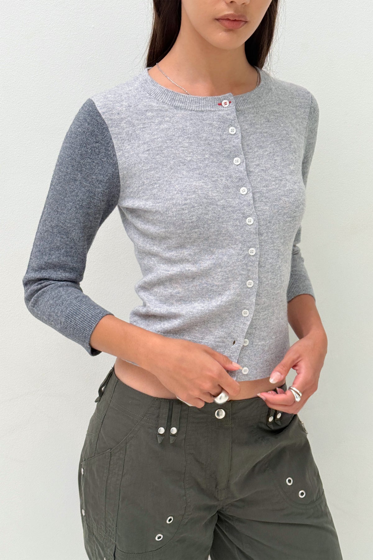 Ava Colourblock Cardigan, Greyscale