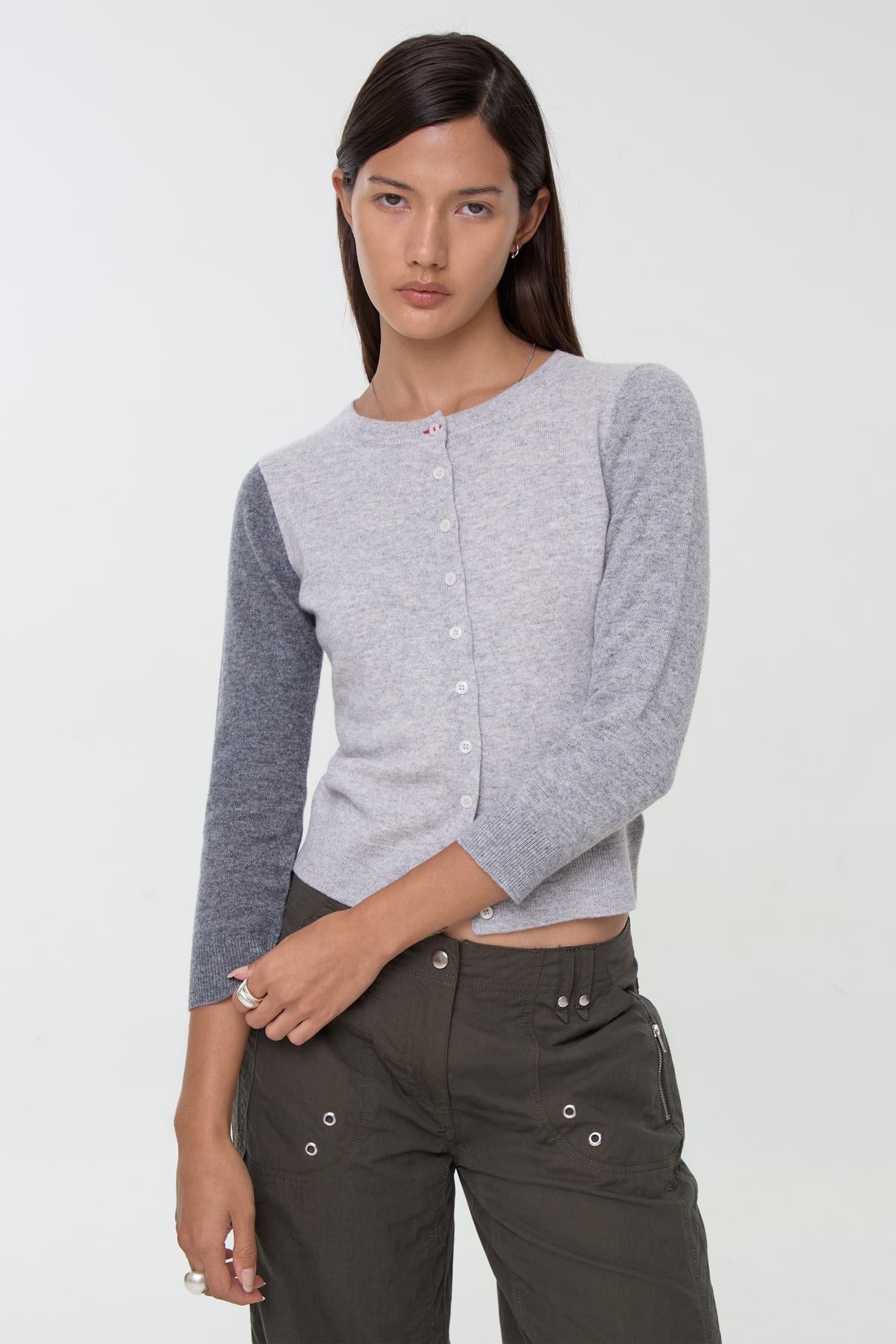 Ava Colourblock Cardigan, Greyscale