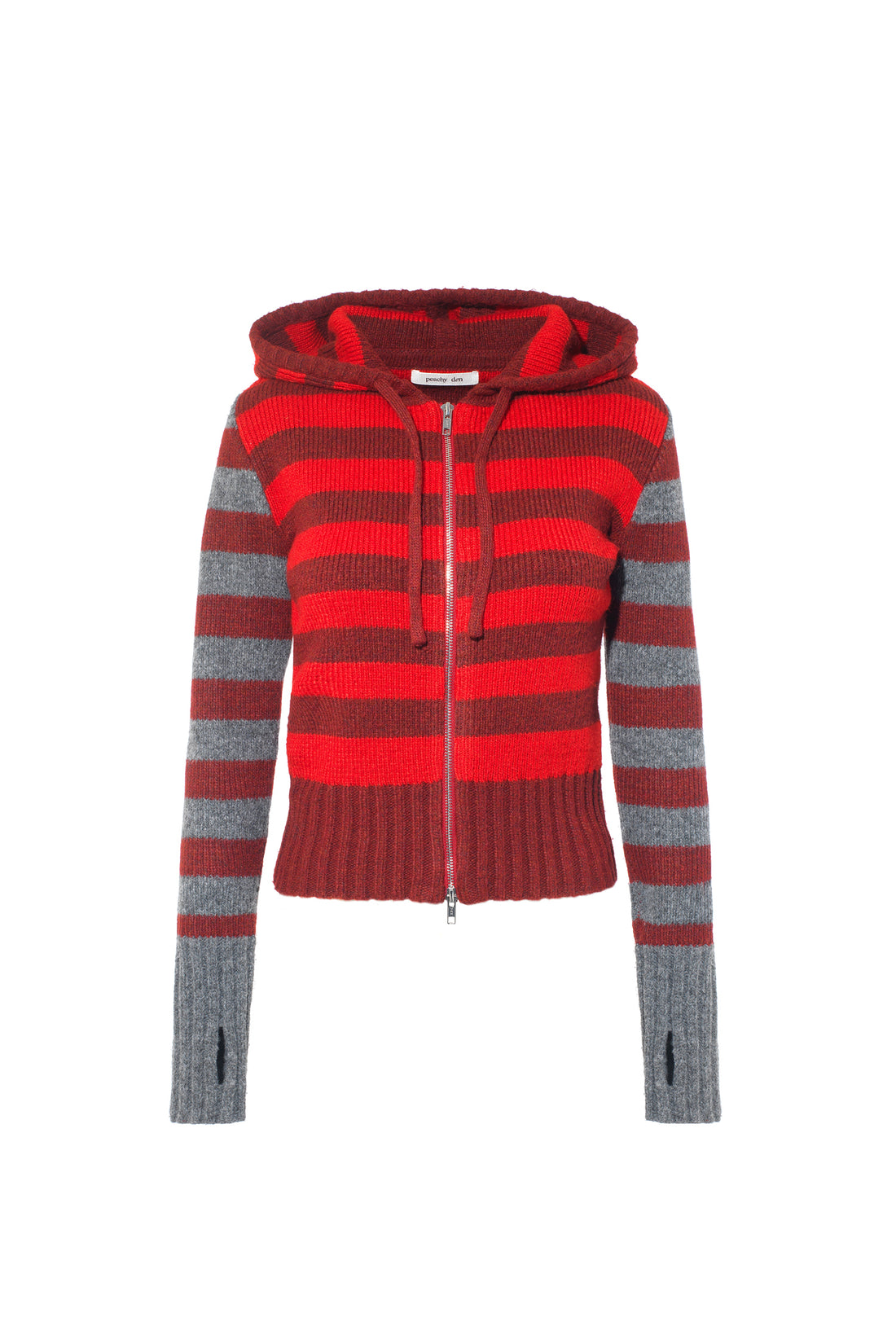 The Anita Knitted Hoodie, Burgundy Stripe