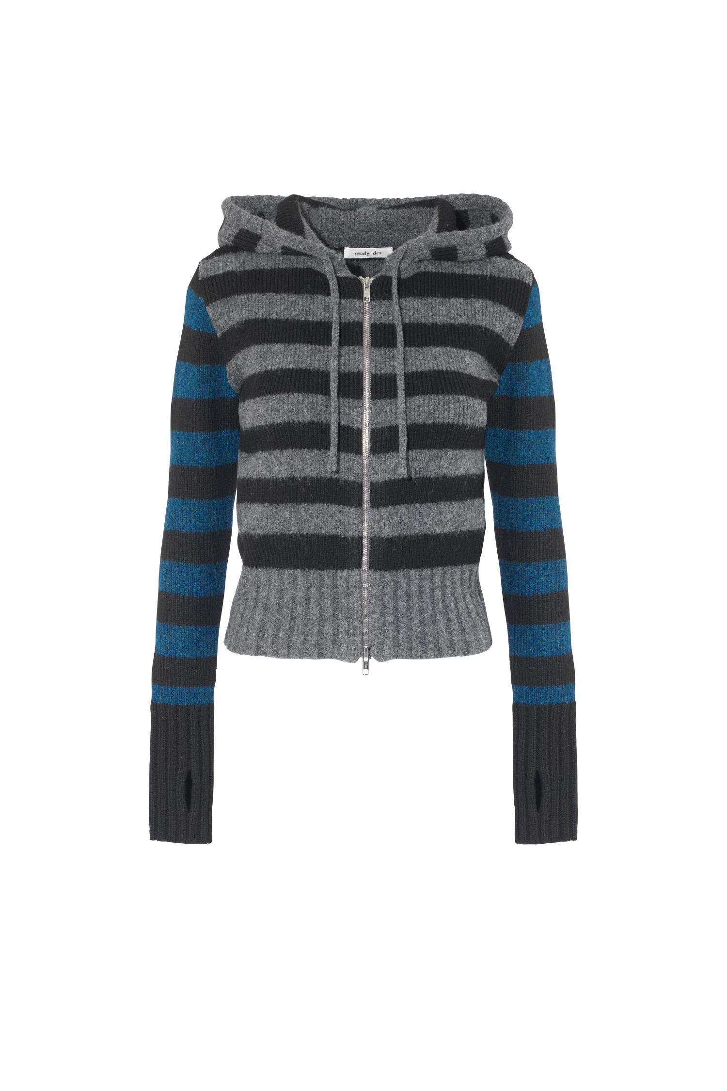 The Anita Knitted Hoodie, Teal Stripe