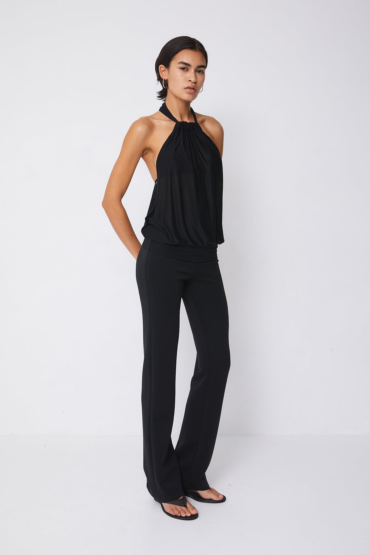 Emma Drape Back Halter Top, Onyx