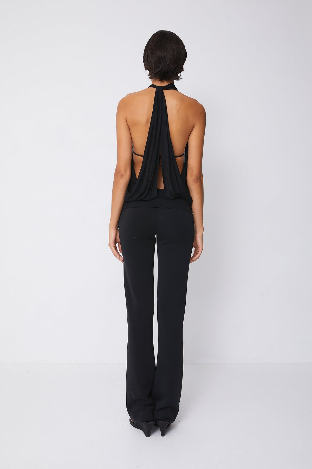 Emma Drape Back Halter Top, Onyx