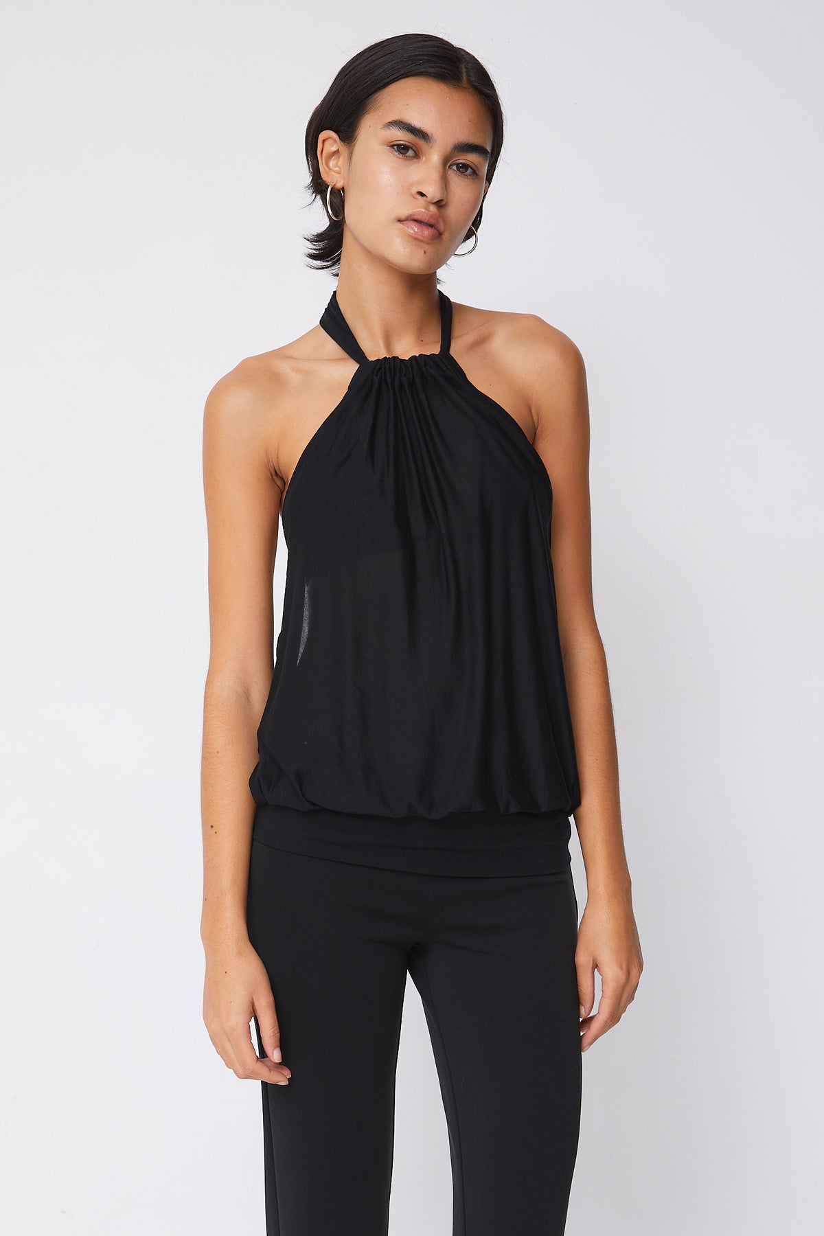 Emma Drape Back Halter Top, Onyx