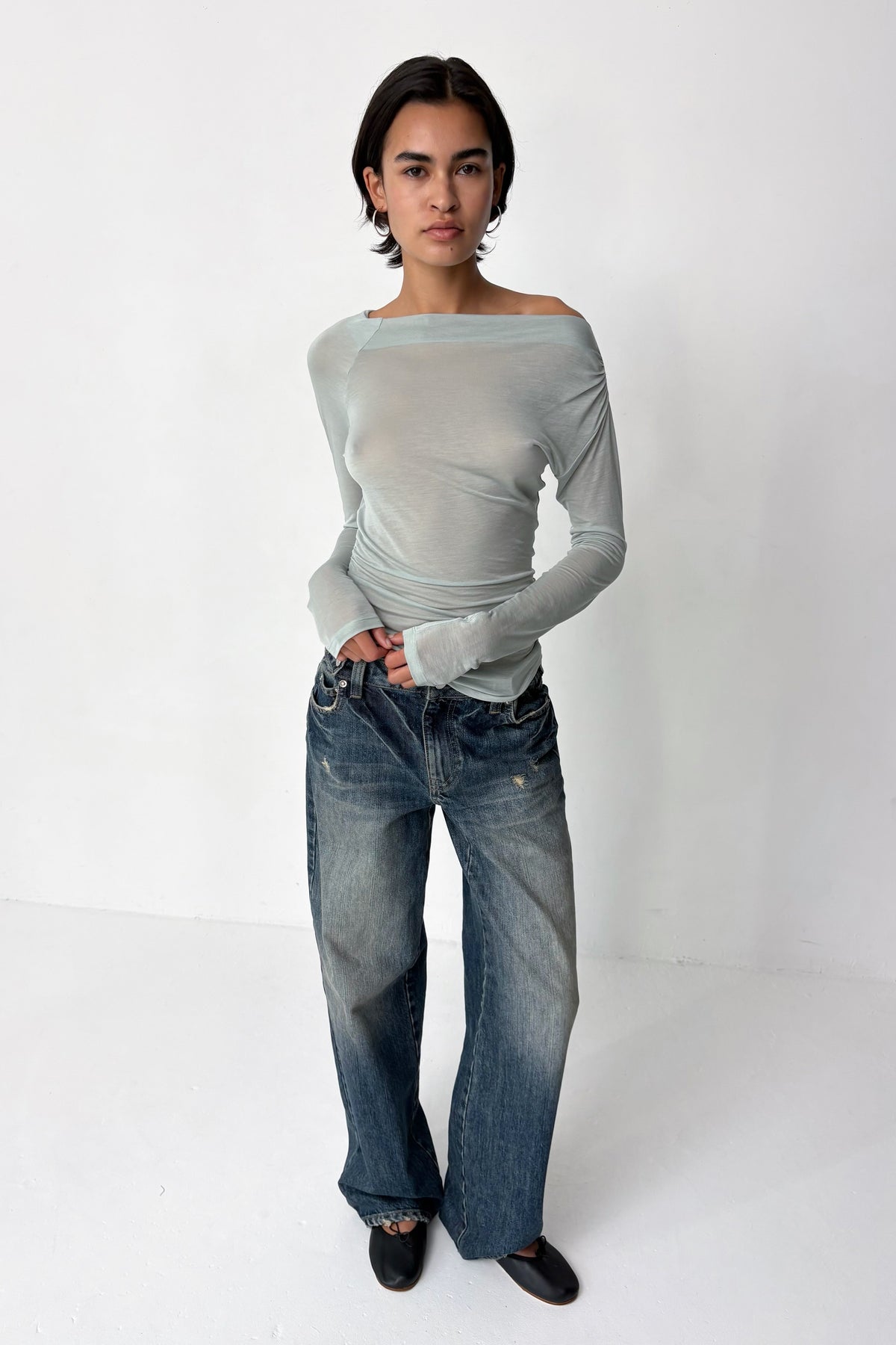 Emma Asymmetric Long Sleeve Top, Mist