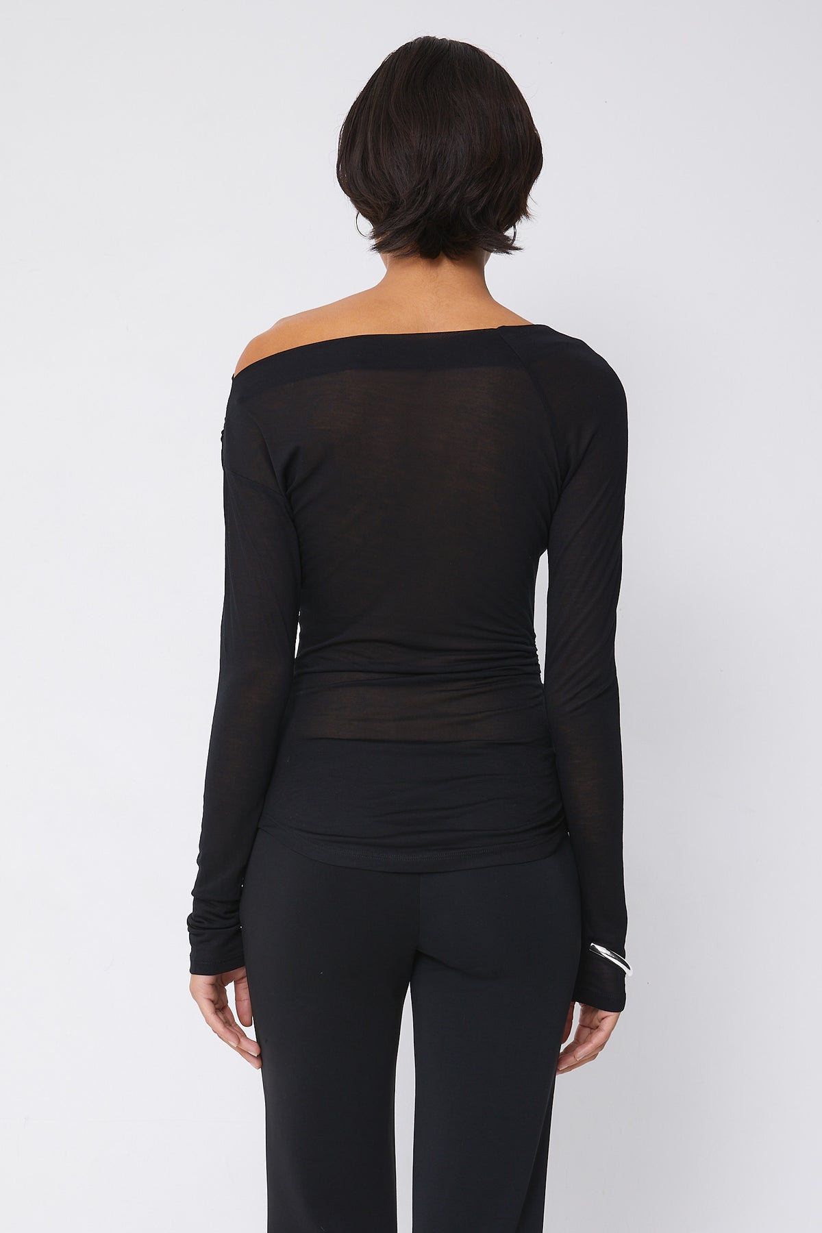 Emma Asymmetric Long Sleeve Top, Onyx