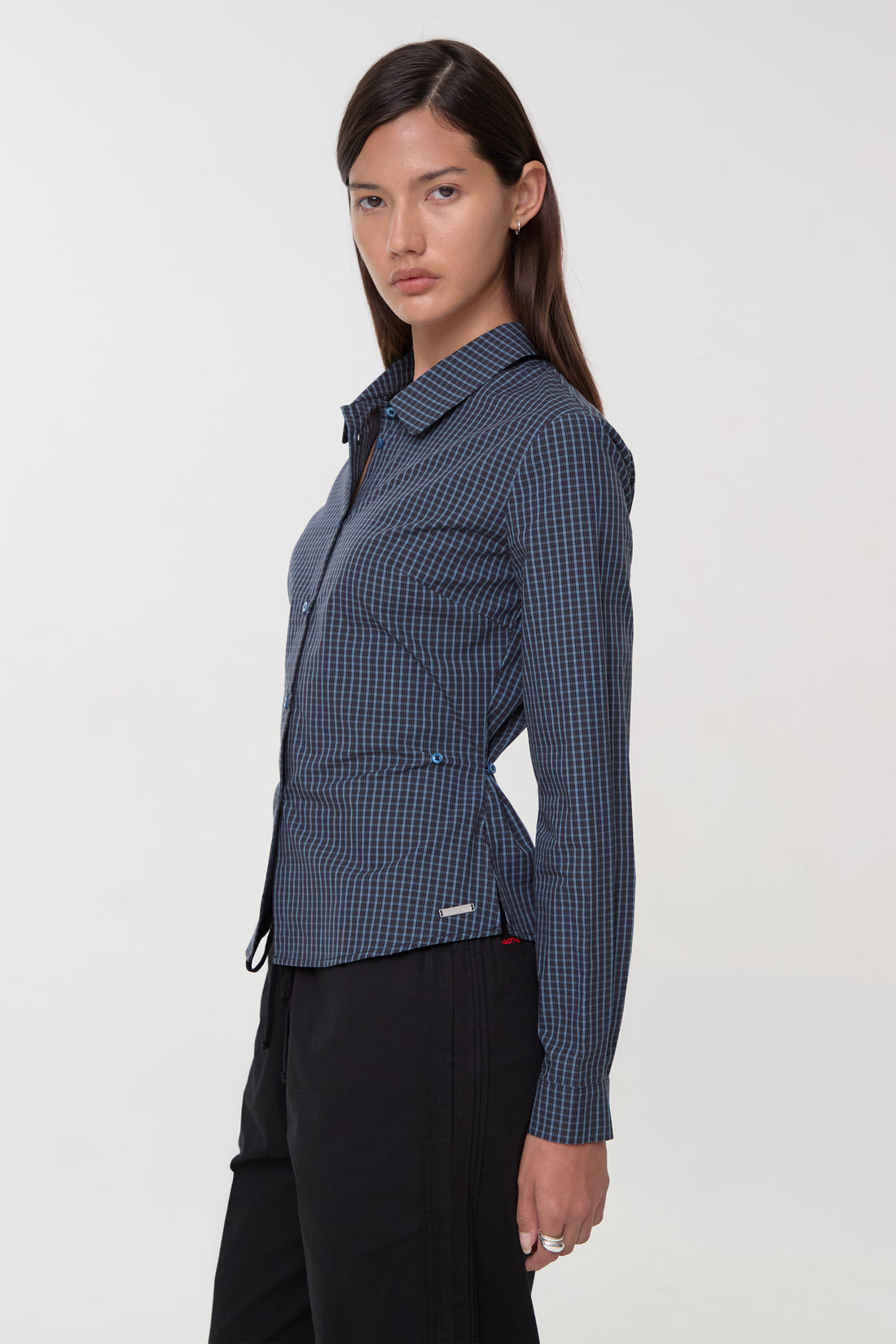 Gloria Cinch Shirt, Navy Check