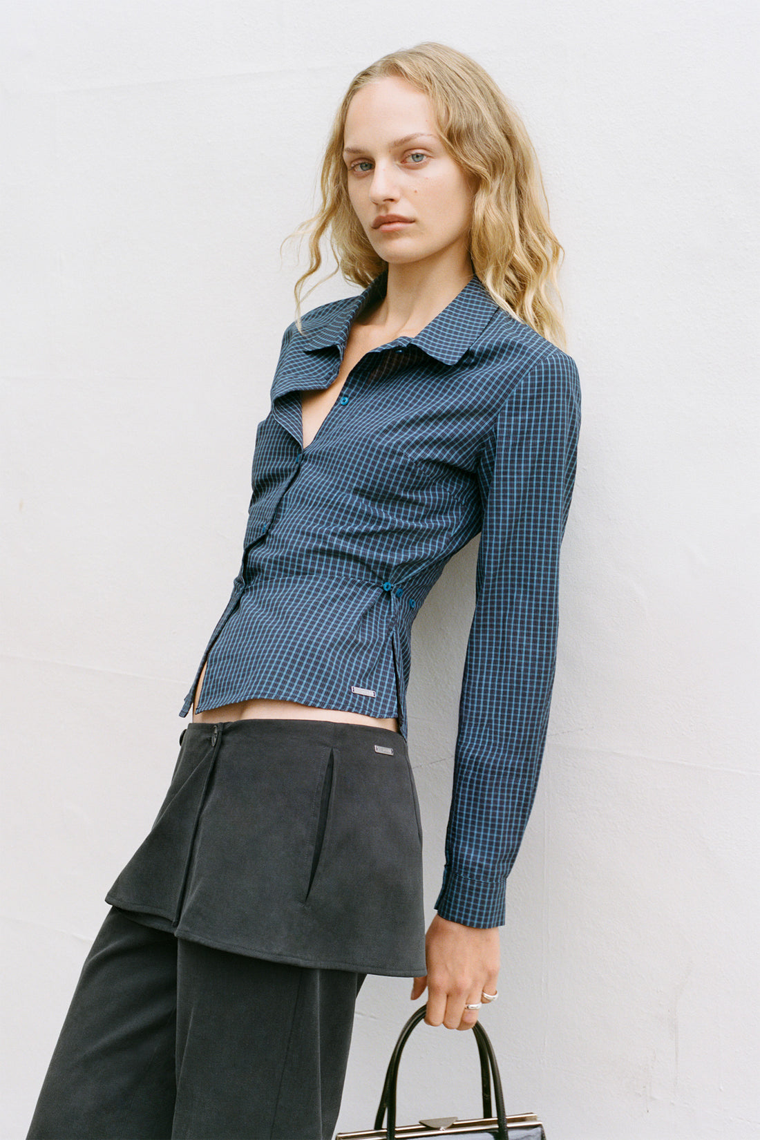 Gloria Cinch Shirt, Navy Check