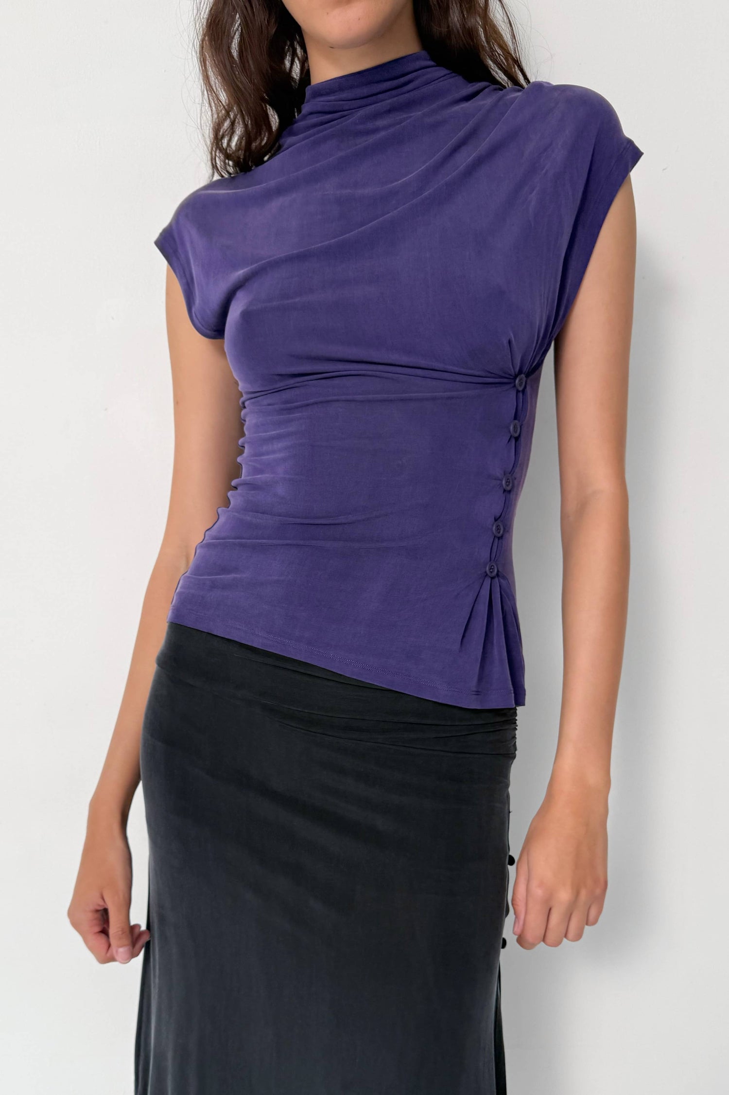 Kylie Button Top, Aubergine