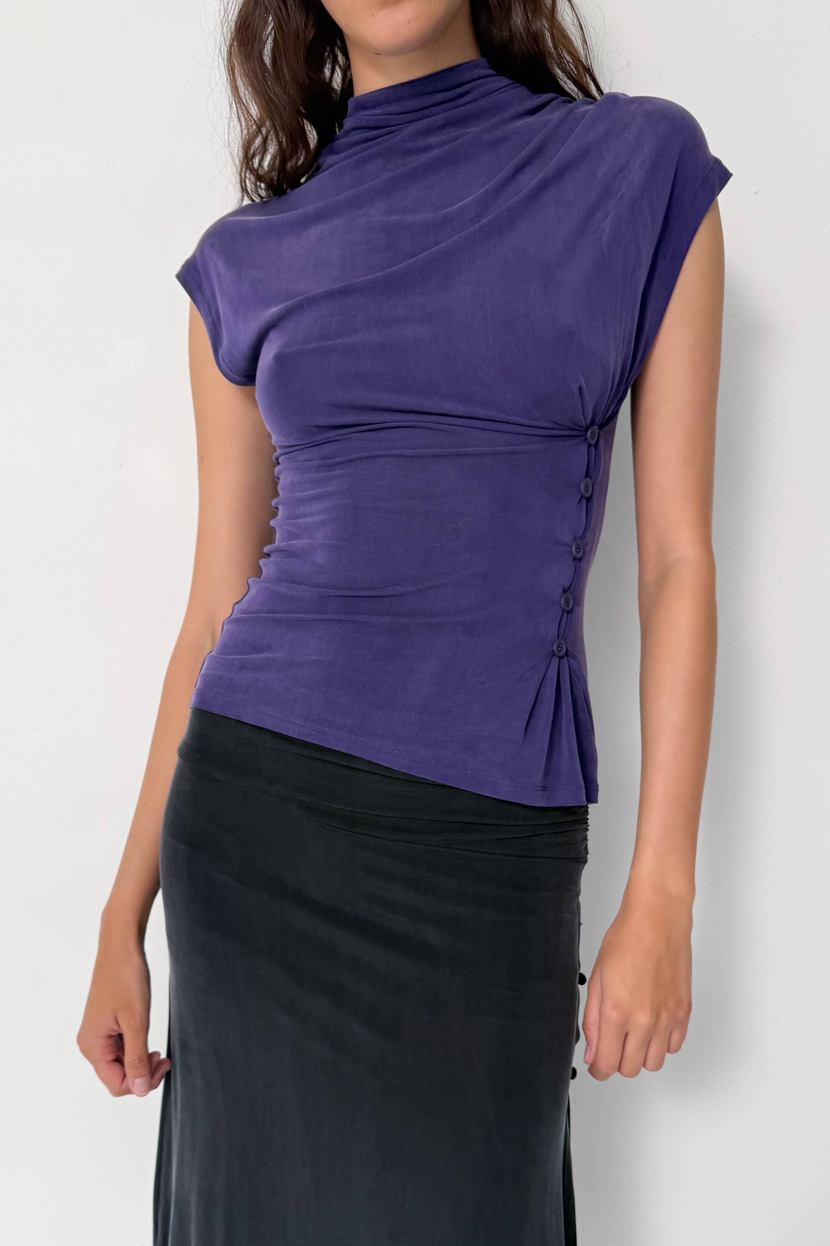 Kylie Button Top, Aubergine