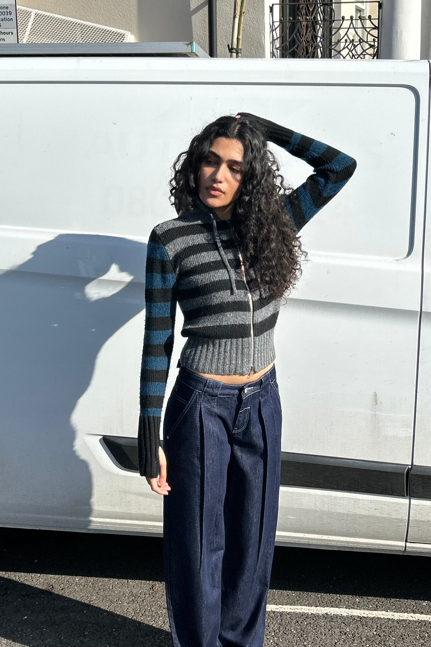 Anita Knitted Hoodie, Teal Stripe