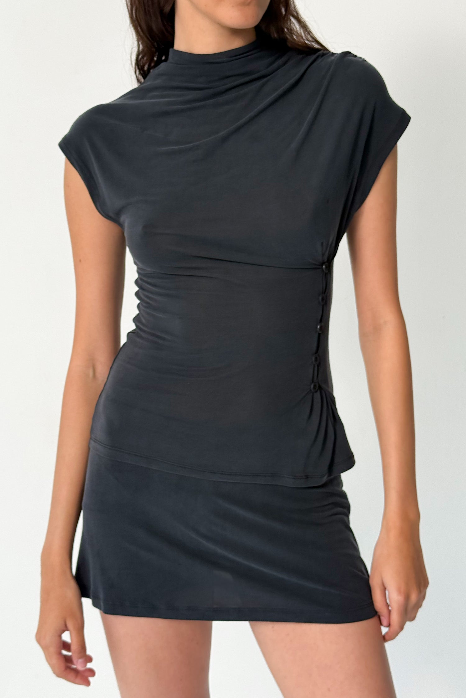 Kylie Button Top,  Graphite