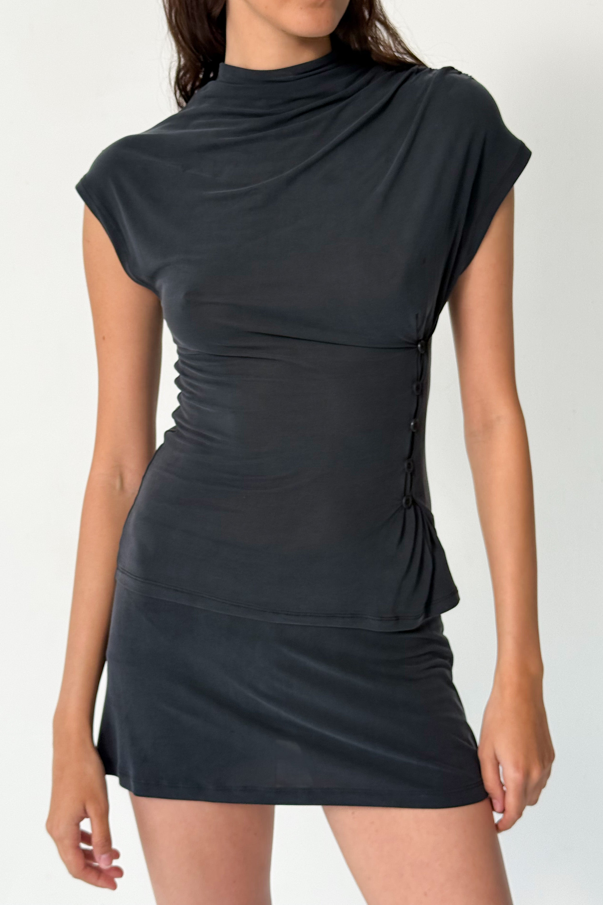 Kylie Button Top,  Graphite