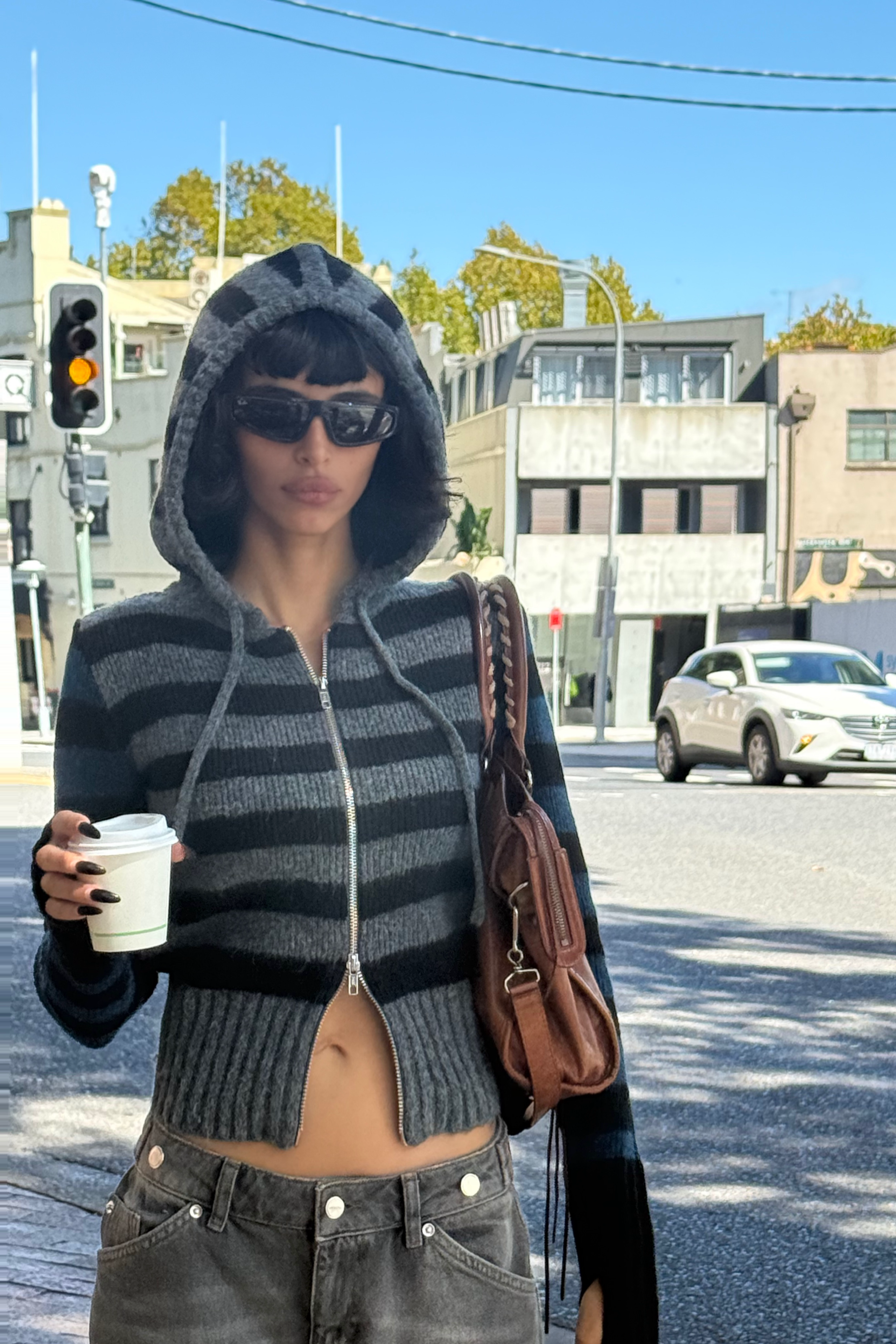 Anita Knitted Hoodie, Teal Stripe