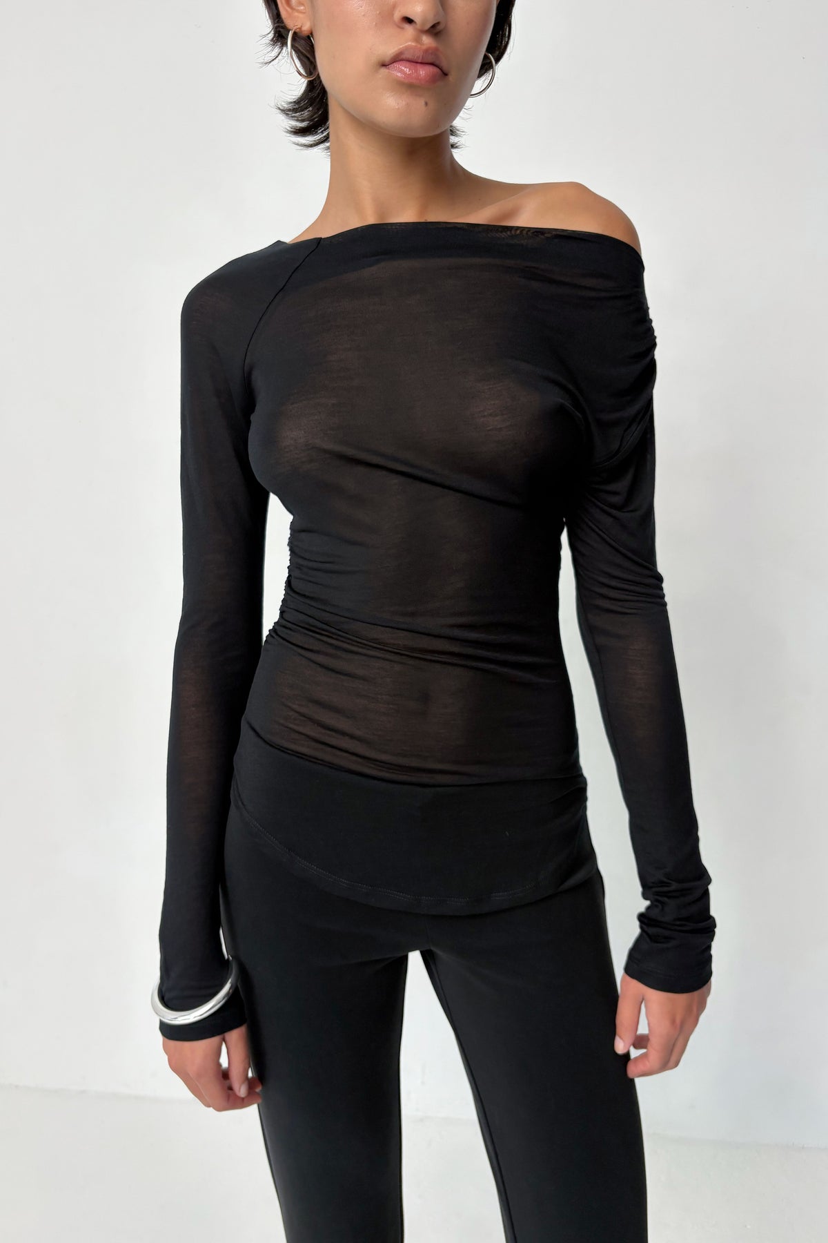 Emma Asymmetric Long Sleeve Top, Onyx