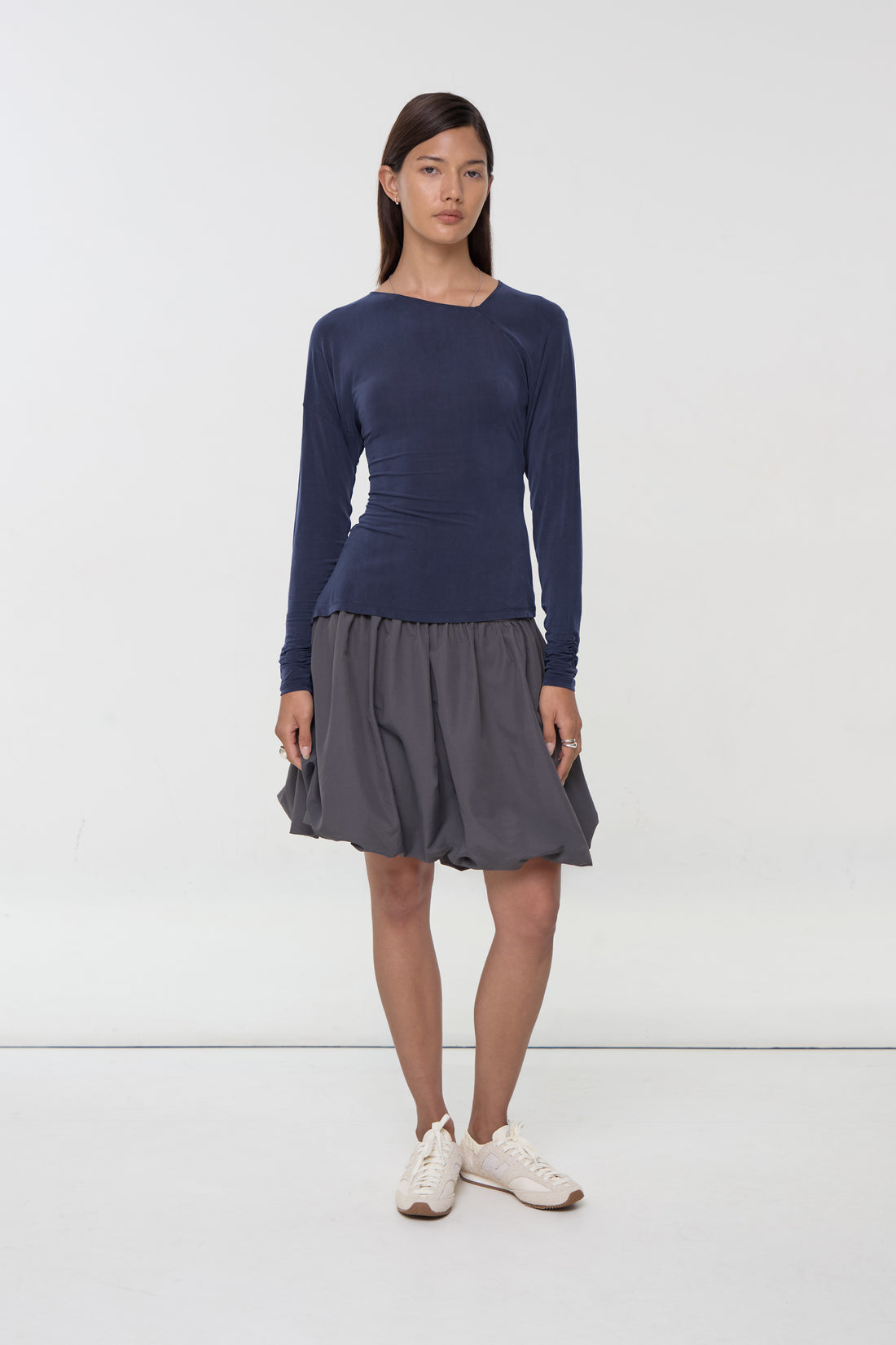 Kylie Cupro Balloon Sleeve Top, Dark Navy