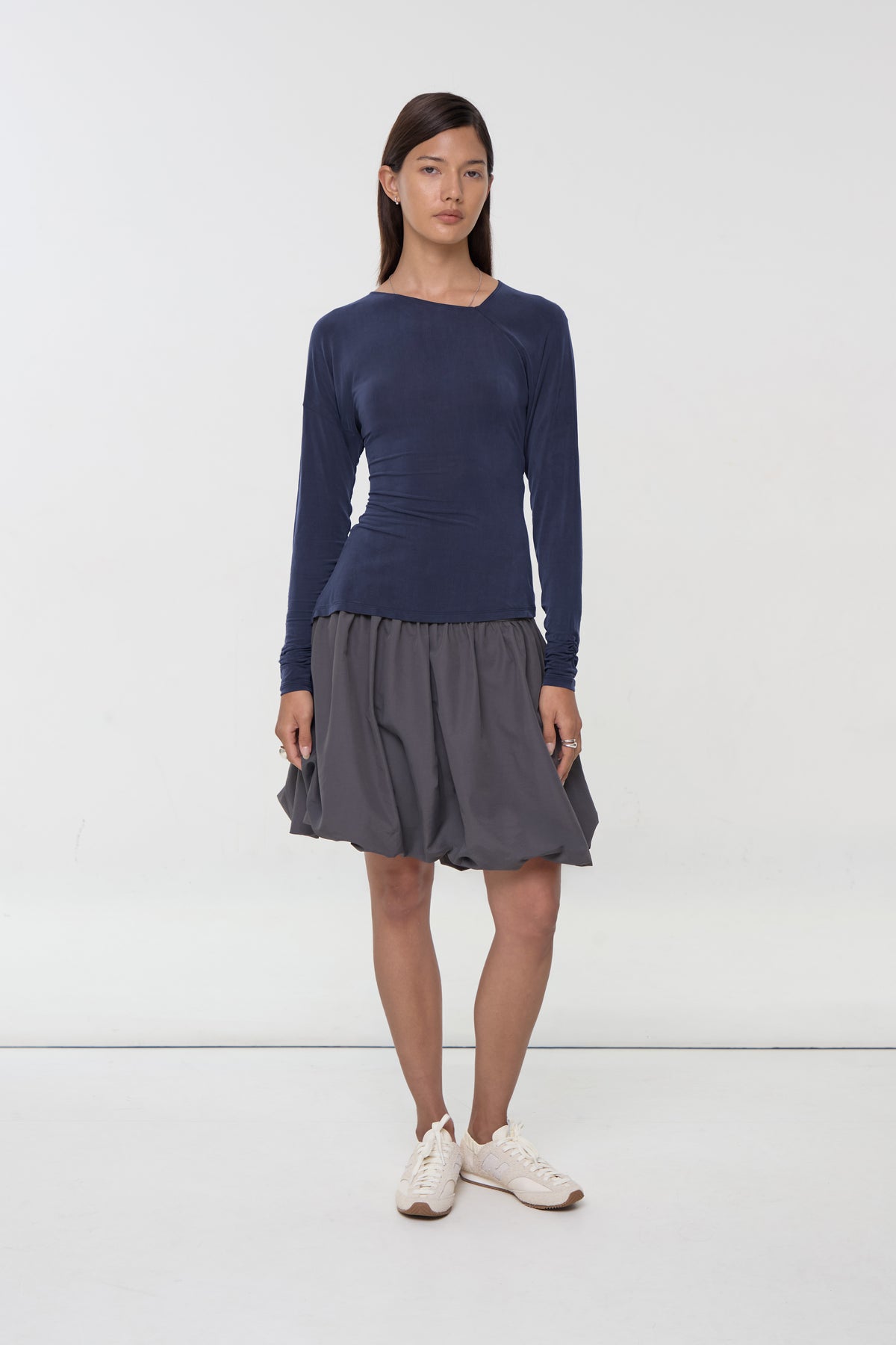 Kylie Cupro Balloon Sleeve Top, Dark Navy