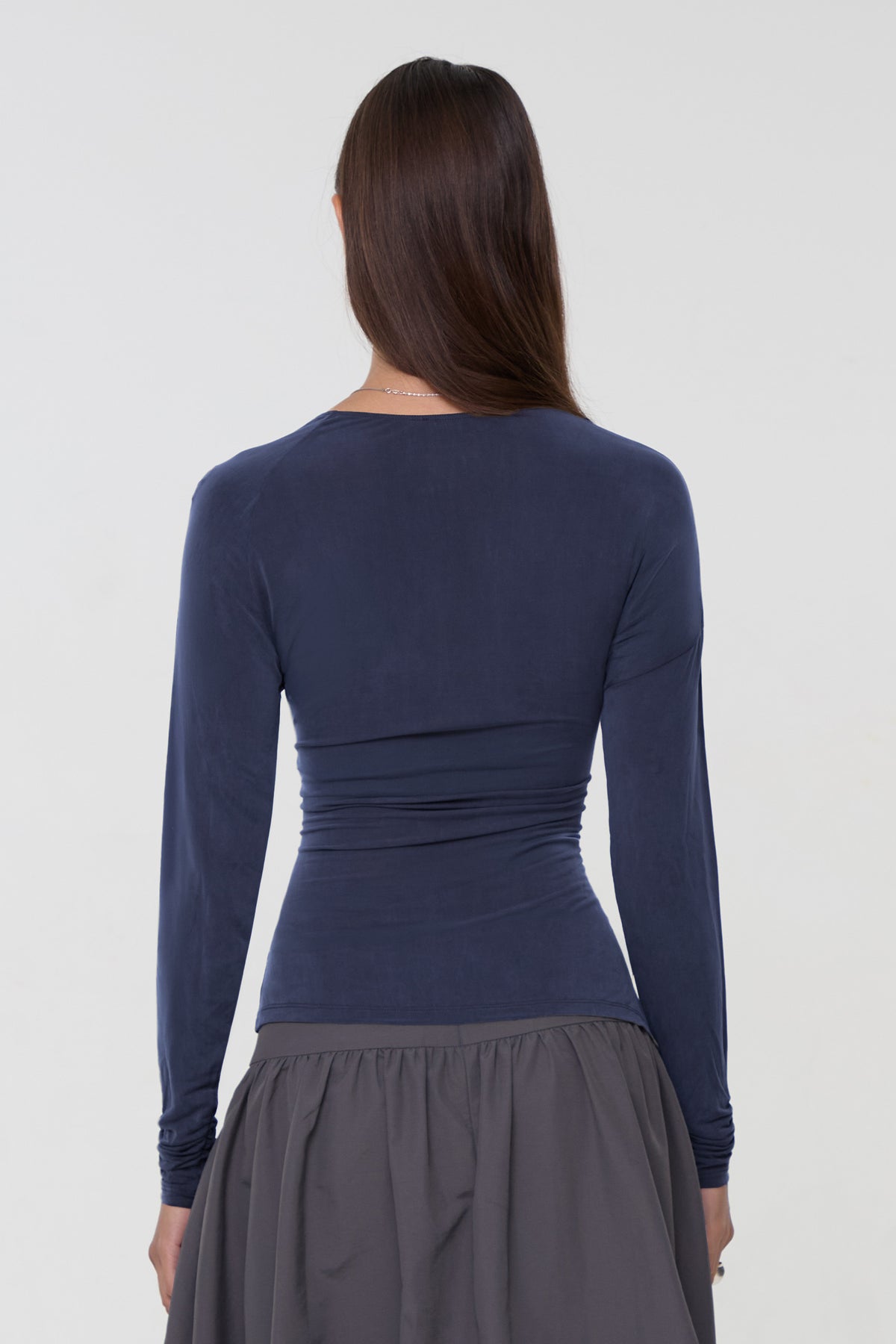 Kylie Cupro Balloon Sleeve Top, Dark Navy