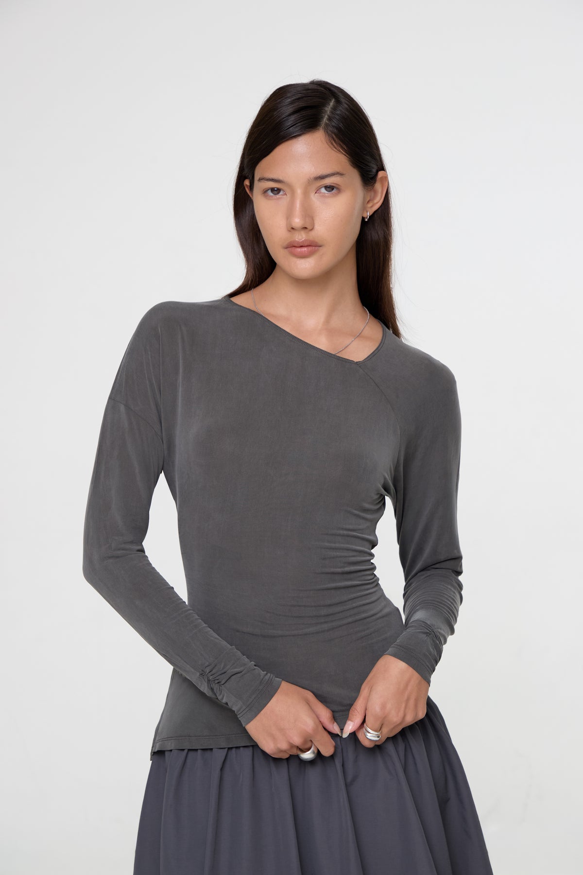 Kylie Cupro Balloon Sleeve Top, Deep Forest