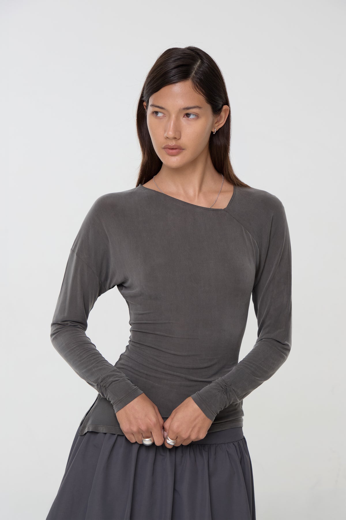 Kylie Cupro Balloon Sleeve Top, Deep Forest